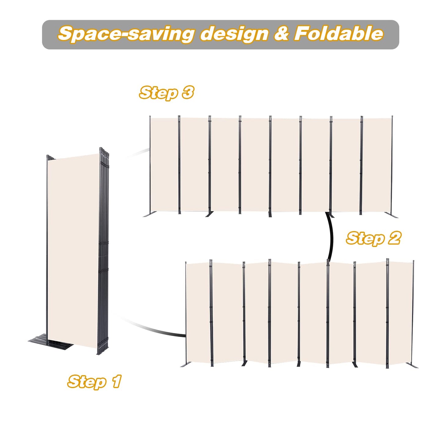 CHOSENM Room Divider, 8 Panel Folding Privacy Screens with Wider Support Feet, 6 Ft Portable Room Partition for Room Separator, 176" W X 71" H, Beige