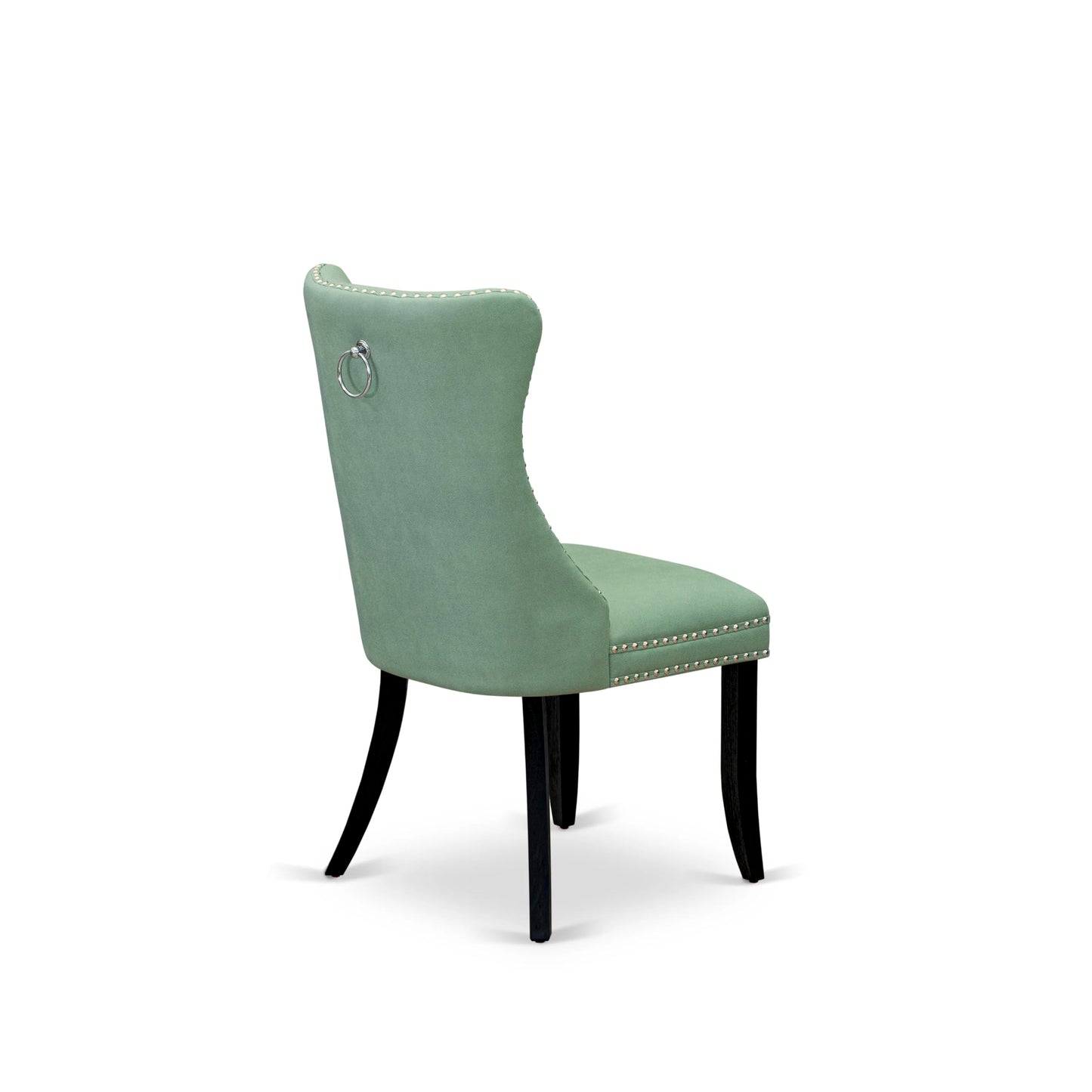 East West Furniture DAP6F22 Dallas Parson Dining Room Chairs - Button Tufted Nailhead Willow Green Polyester Fabric Padded Chairs, Set of 2, Wirebrushed Black