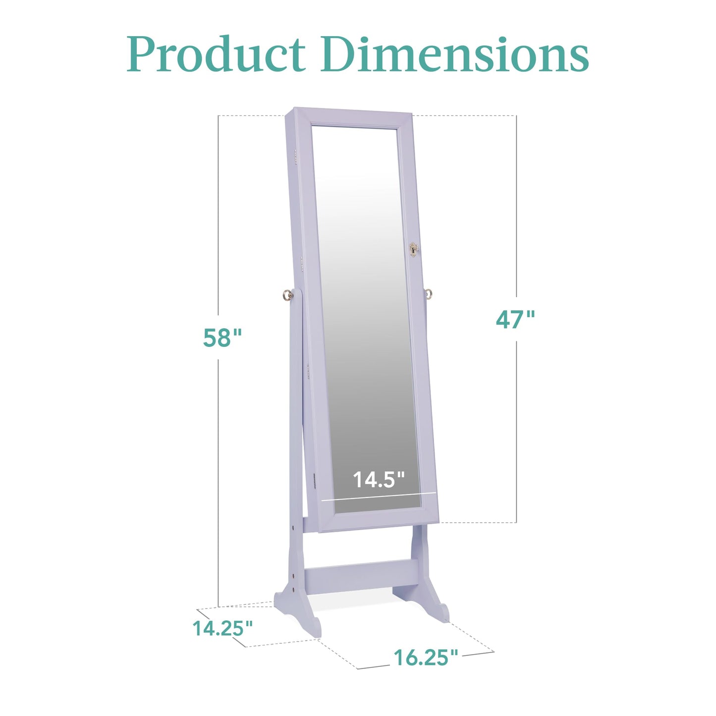 Best Choice Products Freestanding Jewelry Armoire Cabinet, Full Length Standing Mirror, Lockable Makeup Storage Organizer, w/Velvet Lining, 3 Angles, Lock, Accessory Pouch, 5 Shelves - Lavender