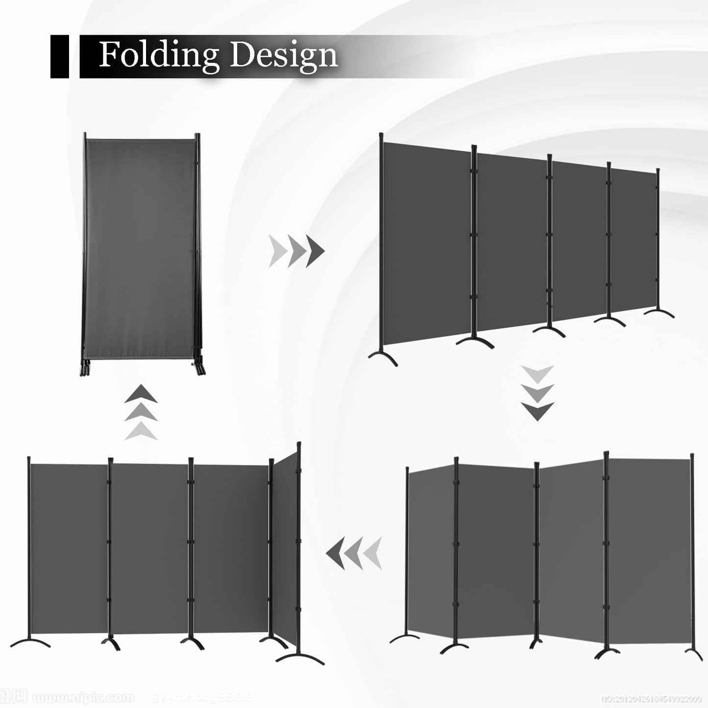 Room Divider, 6FT Tall Folding Partition Room Dividers 4 Panel, Portable and Freestanding Room Divider Screen Wall Divider for Home and Office, Grey