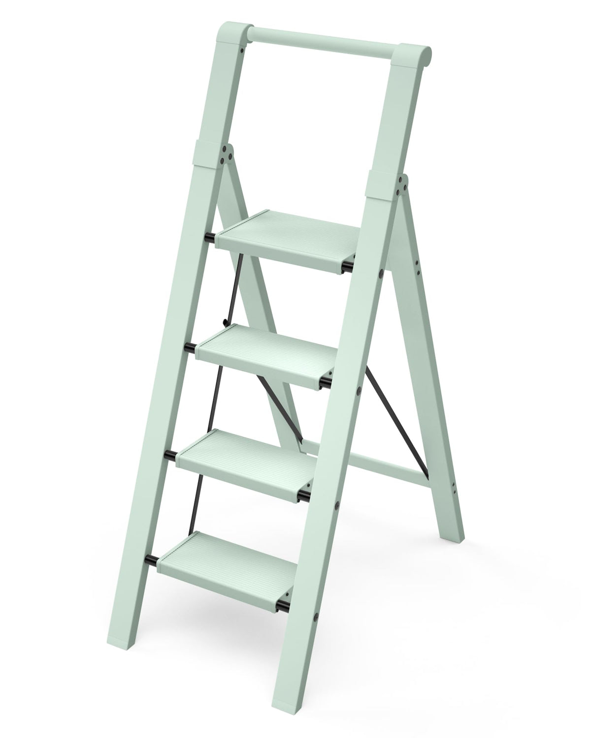 Taranta 4 Step Ladder, Lightweight Aluminum Step Stool with Convenient Handgrip, Folding Ladder with Anti-Slip Pedals, 330lbs Capacity Stepladder for Home, Office, Kitchen - Fairyland Green