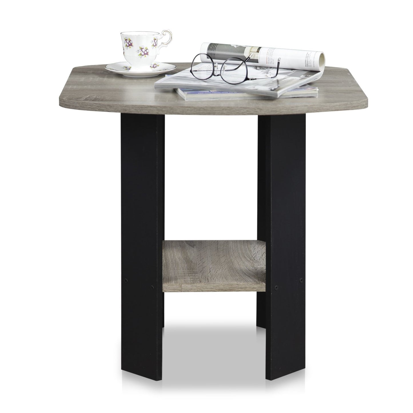 Furinno SIMPLE DESIGN Side Table, 2-Tier Modern End Table with Soft Edges, Open Shelves Night Stand, Bedside Table, for Living Room, Bedroom, French Oak