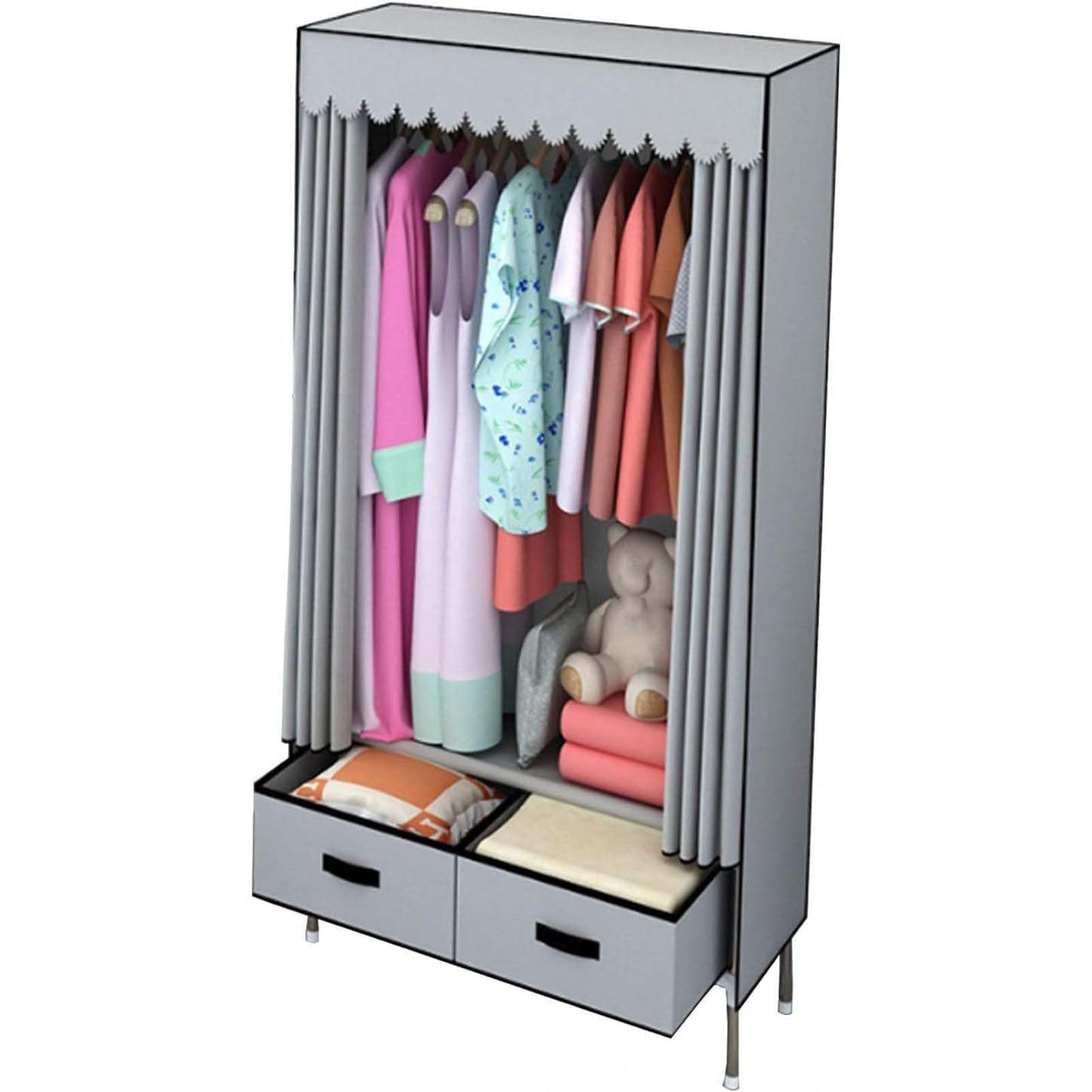 Fabric Wardrobe, Portable Closet Wardrobe with Hanging Rods, Wardrobe Storage Closet Large Capacity, Cloth Wardrobe Easy to Assembly, for Cloakroom Bedroom (A 70x45x168cm)