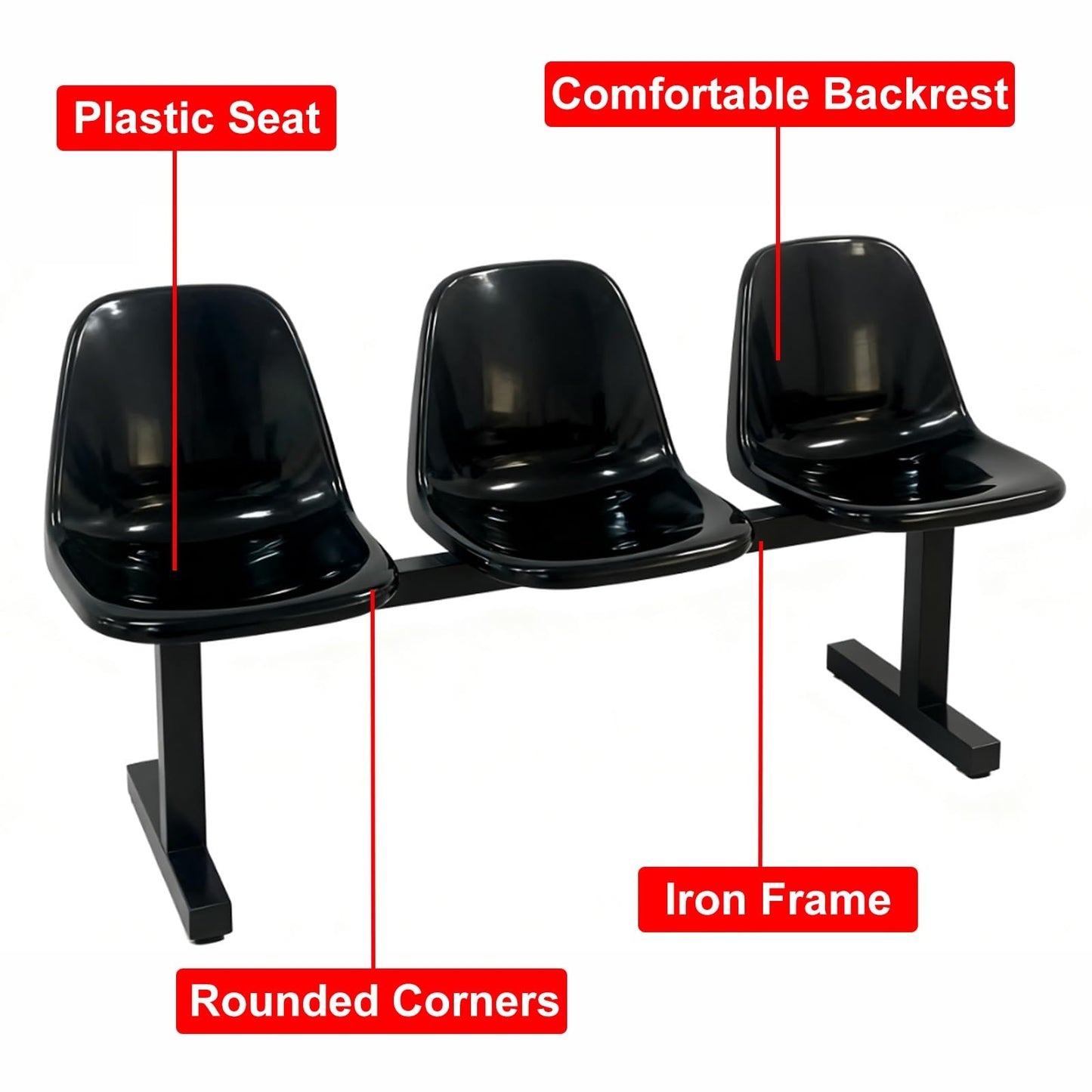 DLYZAYE Yellow 3-Seat Waiting Room Chairs, Plastic Office Guest Chairs with Backrest for Clinics, Airports, Hospitals & Barber Shops - Durable Reception Furniture
