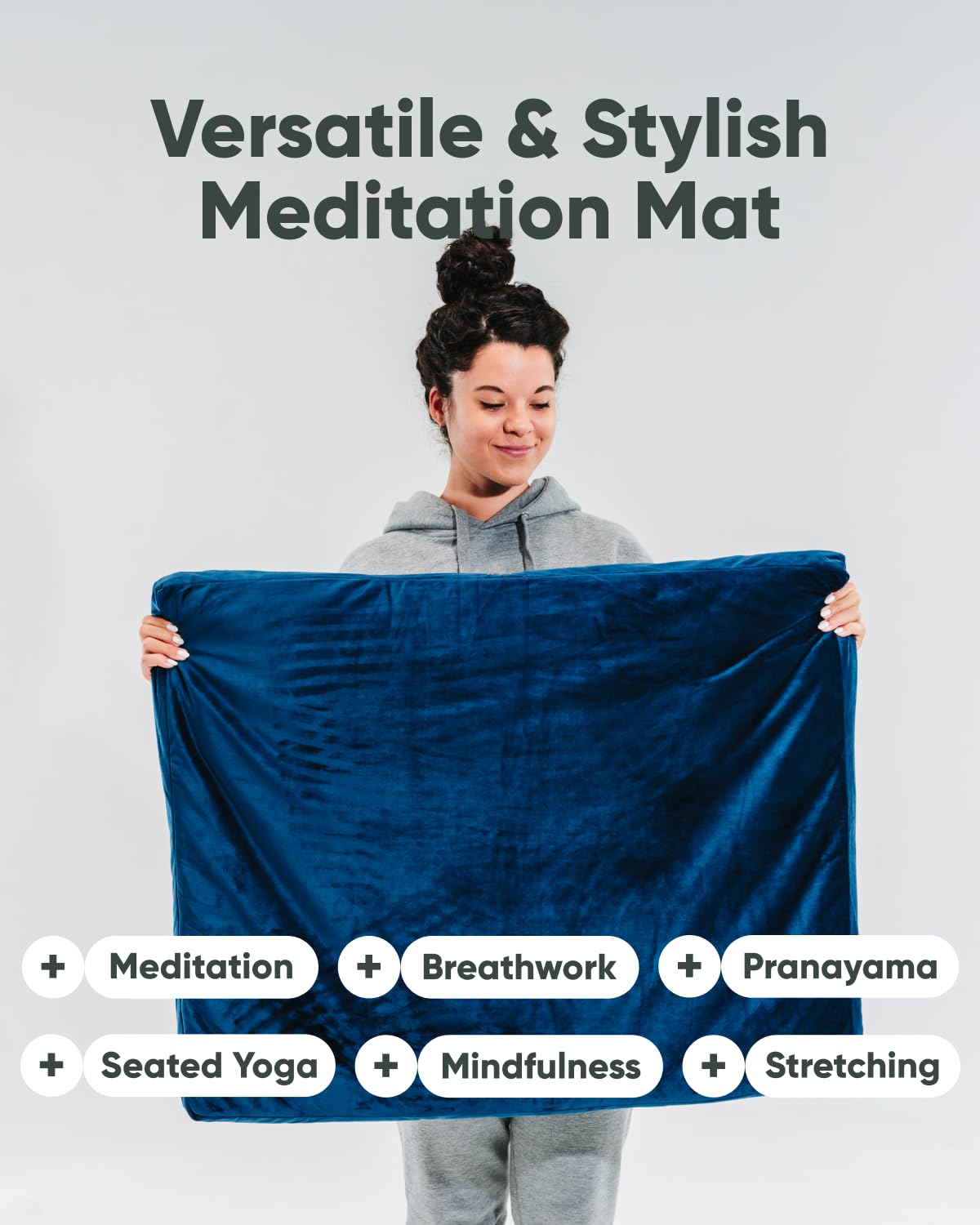 Mindful Modern Velvet Zabuton Meditation Mat - Luxurious Meditation Cushion Pillow with 100% Cotton Filling - Enjoy Better Posture and Greater Comfort for Zafu or Bench (Royal Navy)