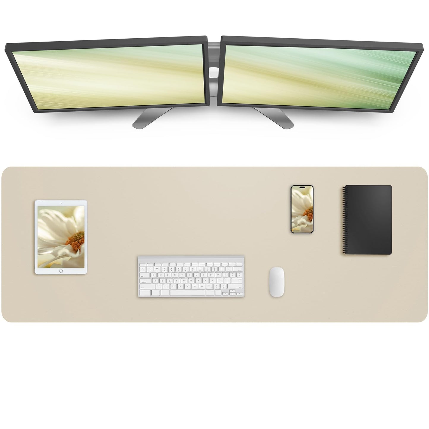 AFIING Leather Desk Pad Protector, Mouse Pad, Office Desk Mat, Non-Slip PU Leather Desk Blotter, Large Desk Mat, Waterproof Keyboard Mat for Office/Home/Decor (Beige, 55" x 17")