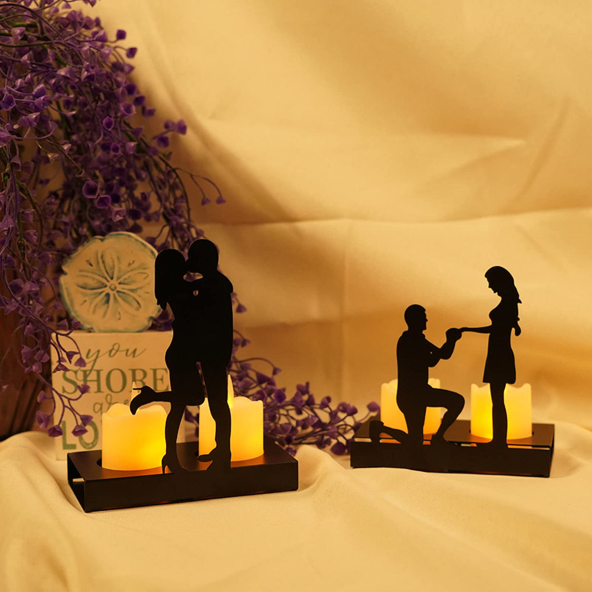 Firlar Handcrafted Iron Sculpture Candlestick Ornament, Wedding Decoration Anniversary Couples Gifts for Valentine Iron Candlestick, Romantic Couple Statue for Anniversaries, Proposal, Proposal
