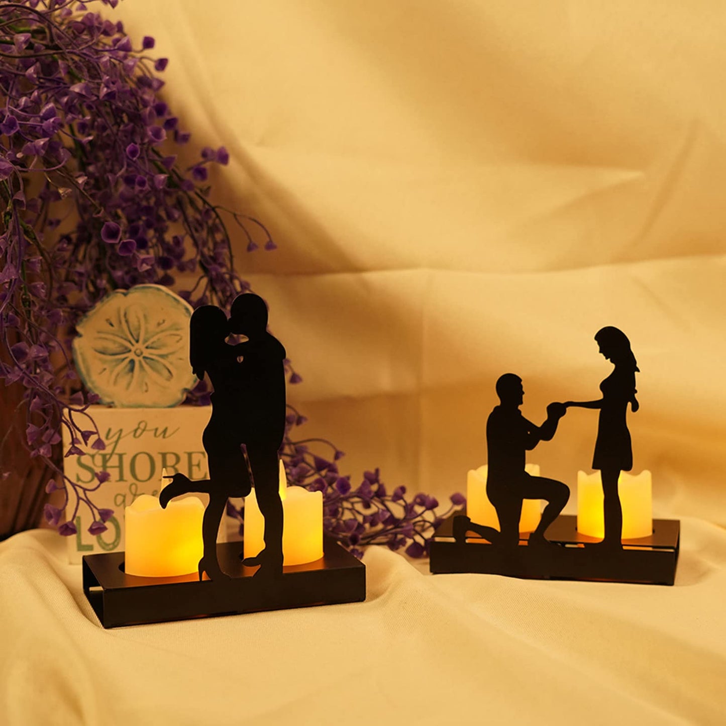 Handcrafted Iron Sculpture Candlestick Ornament, Romantic Couple Statue For Anniversaries, Decorative Modern Sculptures, Wedding Decoration Anniversary Ornament Figurine for Couples Valentine (D)