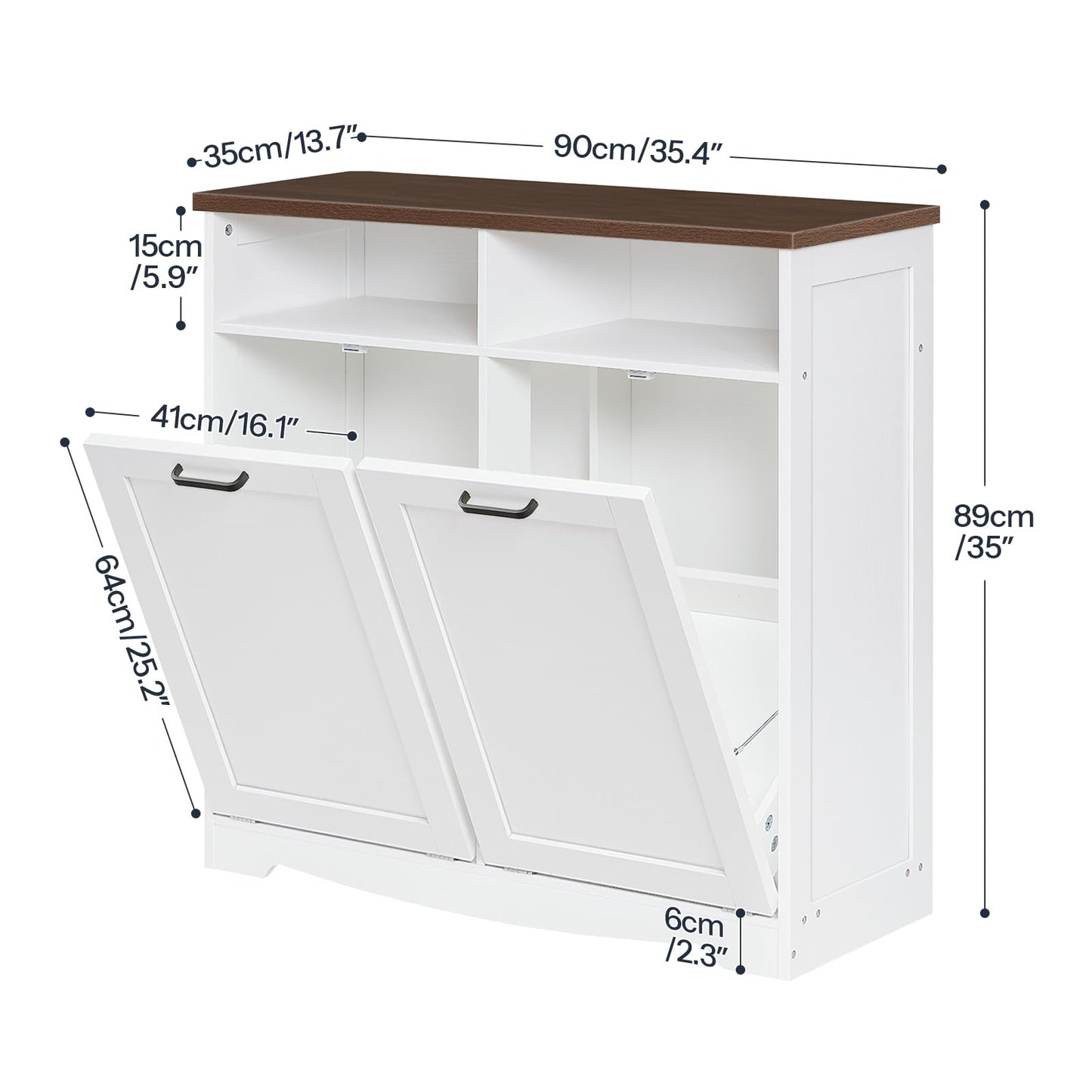 HOOBRO Double Tilt Out Trash Can Cabinet, 20 Gallon Kitchen Trash Bin Cabinet, Hidden Trash Storage with Open Compartments, Hidden Laundry Hamper, for Kitchen, Laundry, White and Walnut WH04LJ01