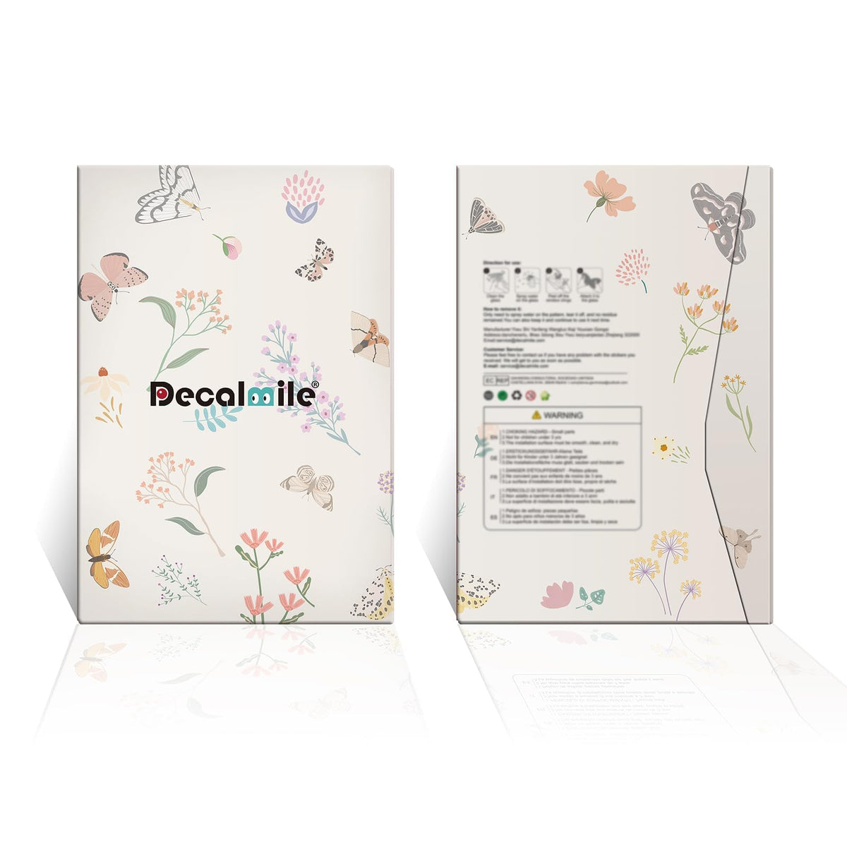decalmile Spring Pink Tulips Flower Double Sided Window Clings Green Grass Garden Floral Wildflower Butterflies Anti-Collision Glass Doors Window Stickers Decals