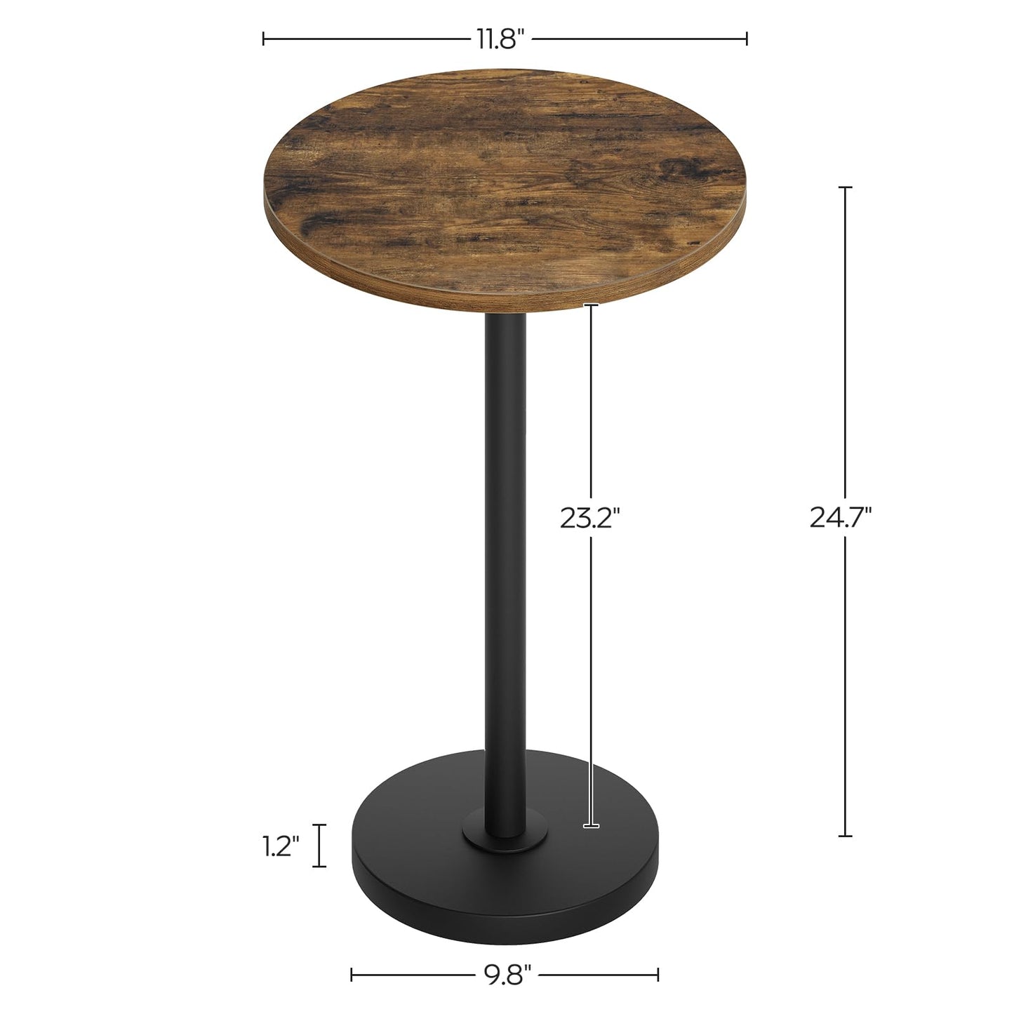 YATINEY Round Side Table, Small Drink Table, Pedestal Martini Table, End Table for Small Spaces in Living Room, Bedroom, Dormitory, Rustic Brown and Black ET30BR