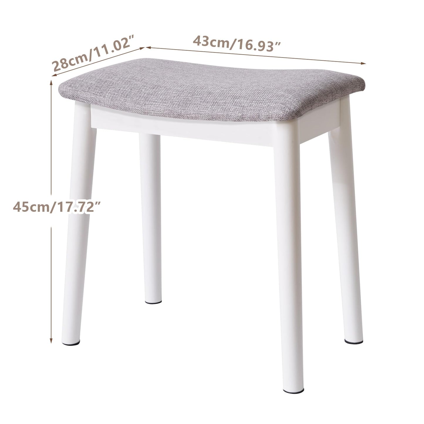 IBUYKE Saddle Cushion Vanity Stool Chair, Foot Rest Stool with Solid Wood Legs, Modern Vanity Bench Ottoman for Piano, Upholstered Seat for Bedroom, Entryway, White Legs&Light Gray WBD007WG