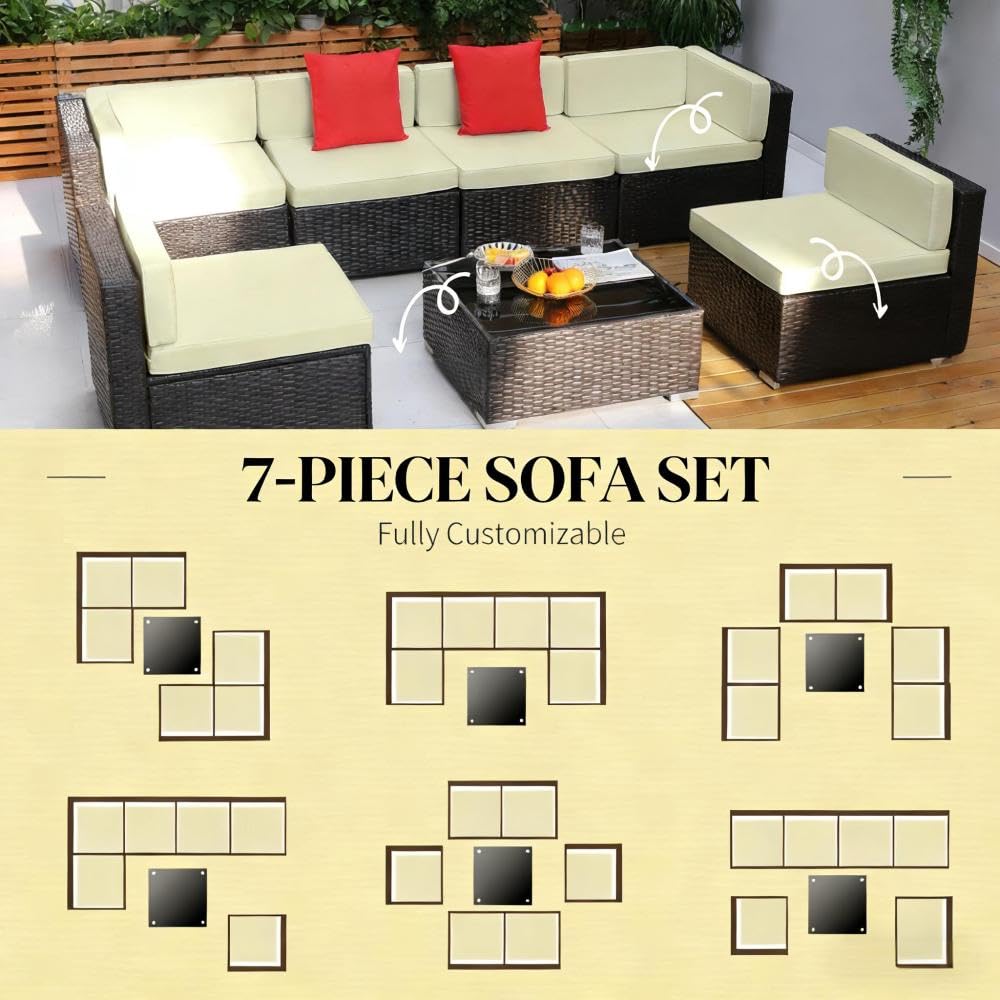 Patio Sectional Sofa Set,Outdoor Furniture Conversation Sets,7-Piece Patio Furniture Set