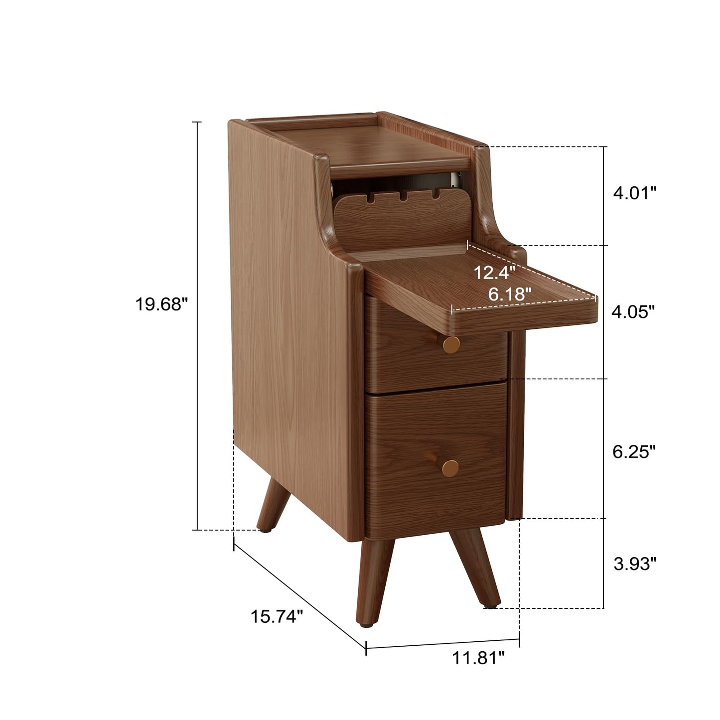AQIMUELE Narrow Nightstand with Drawers, Wood Bedside Table, Small Walnut Nightstand Set of 2