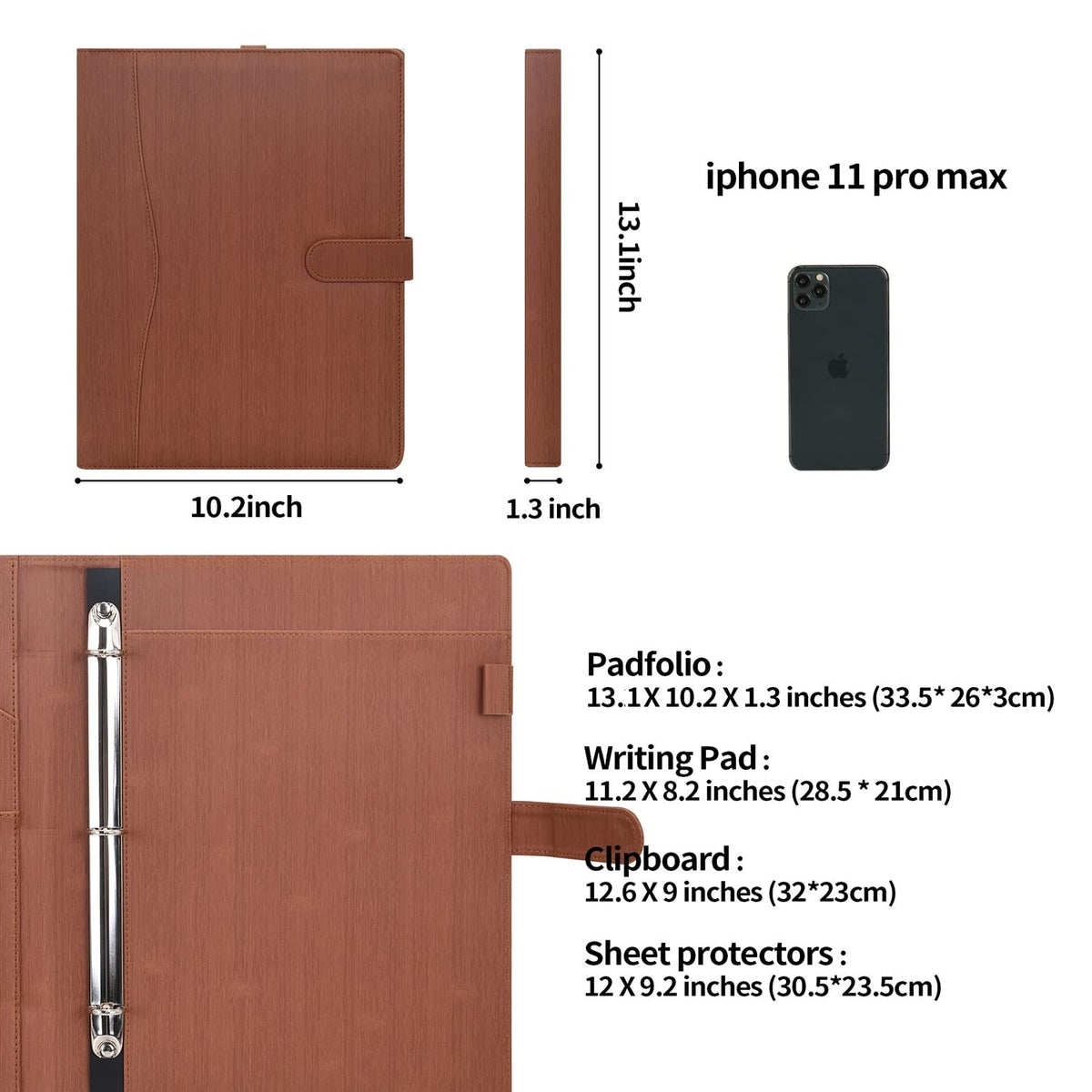 Wonderpool A4 PU Leather Portfolio Holder Ring File Document Case with Removable Binder Clipboard, Multi Pocket and Legal Pad for Business Organizer Interview and Meeting (Wine red)