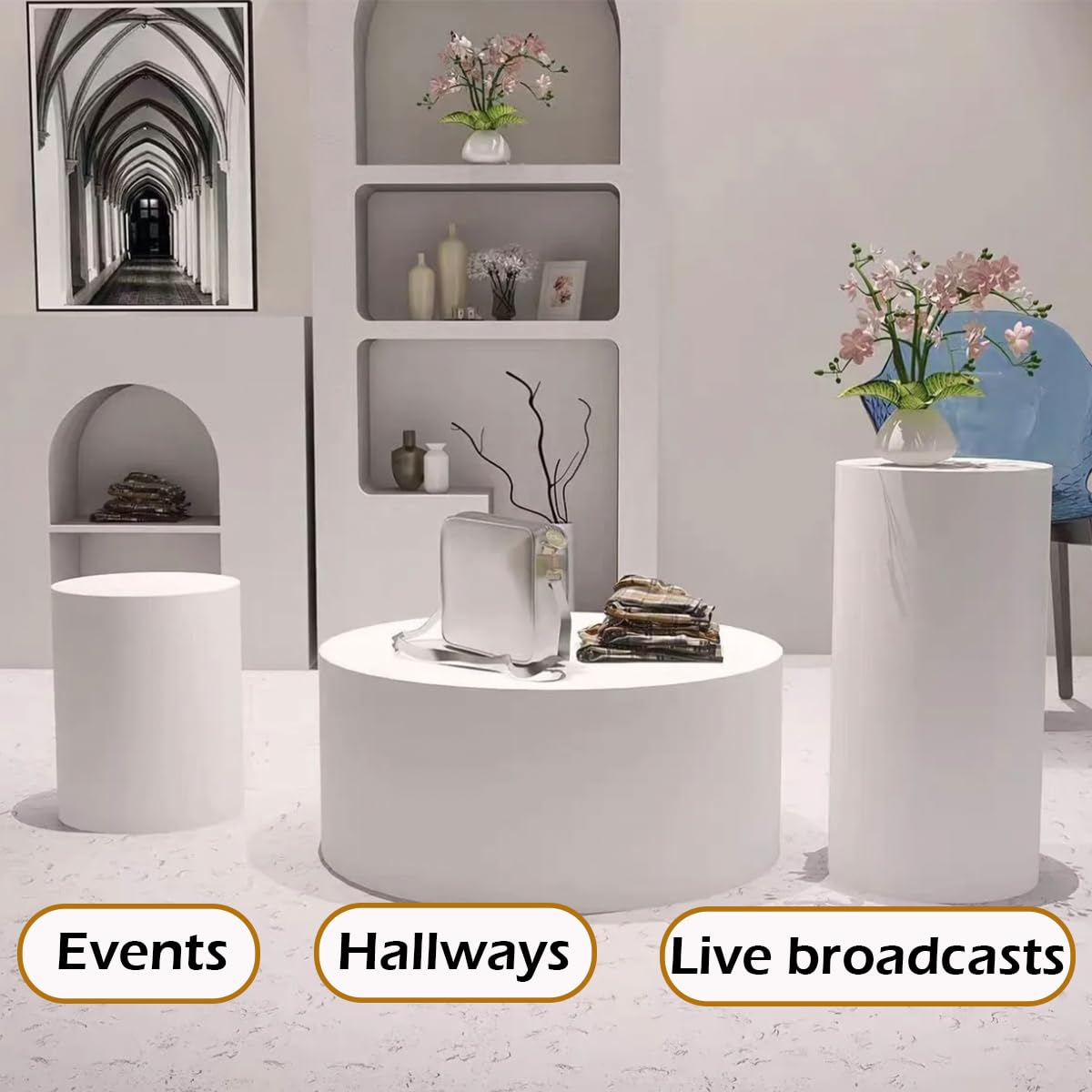 Esamploe Round Display Pedestal Stands,23.6x5.9 In Pedestal Stands for Wedding Dress Display,Large Cylinder Pedestals Stands for Parties,Wedding Dress Store Retail Displays,Models,Comic Conventions
