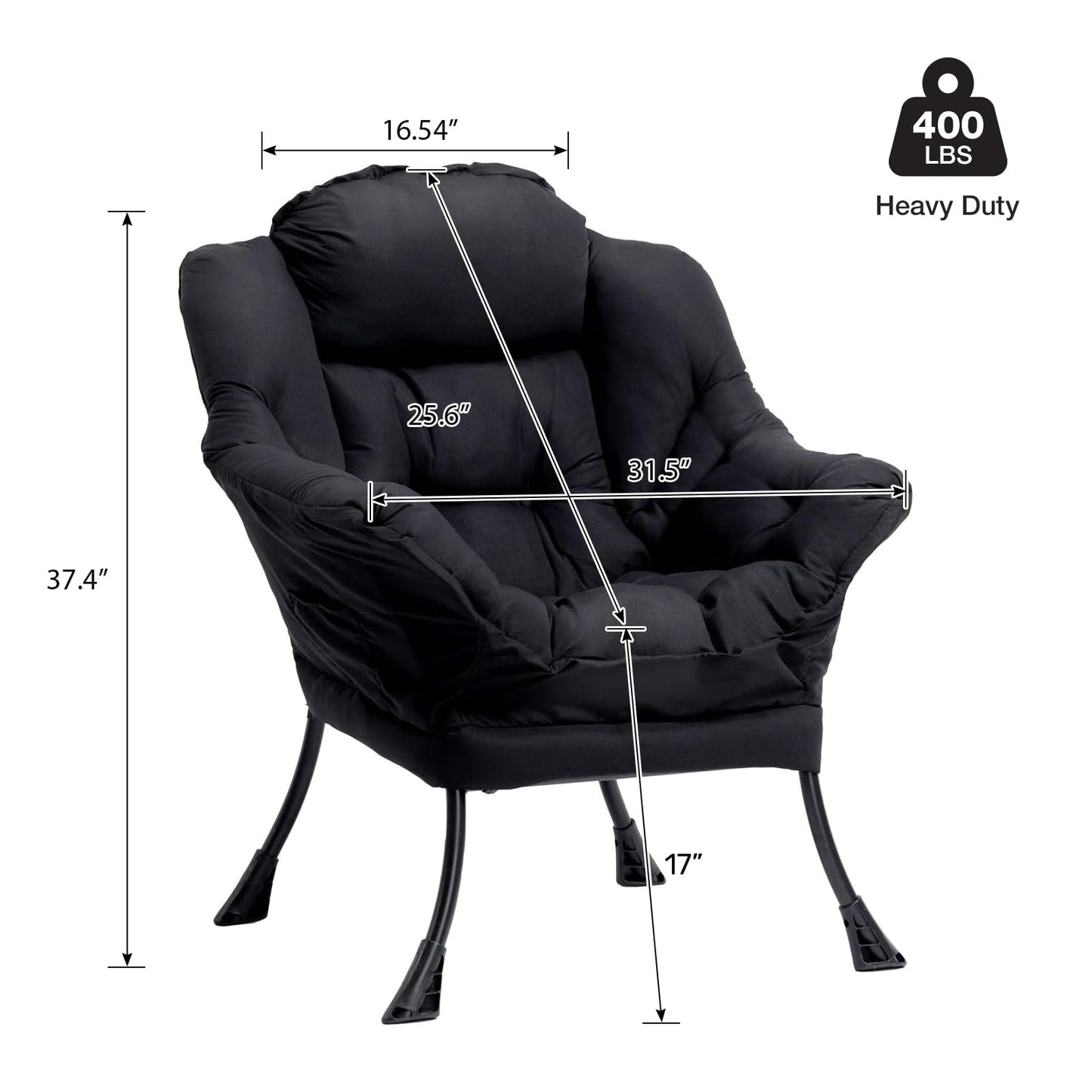 HollyHOME Lazy Chair with Armrest and Side Pocket, Comfy Accent Lounge Chair,Leisure Sofa Armchair for Living Room, Bedroom, Dorm, or Small Spaces, Oversized Reading Sofa Chair,Black