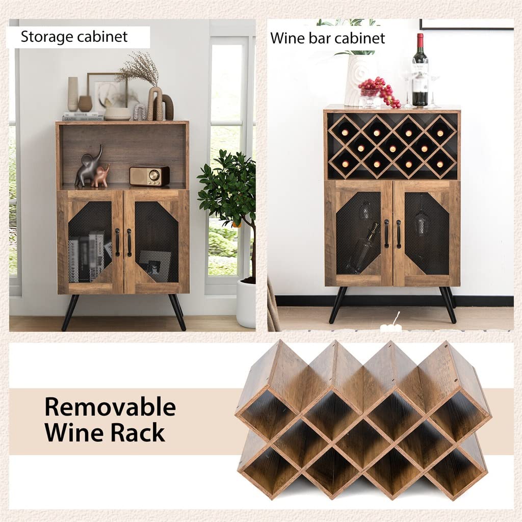 Double Door Kitchen Storage Buffet Sideboard with Wine Rack and Glass Shelf Dining Cabinet (D As Shown)