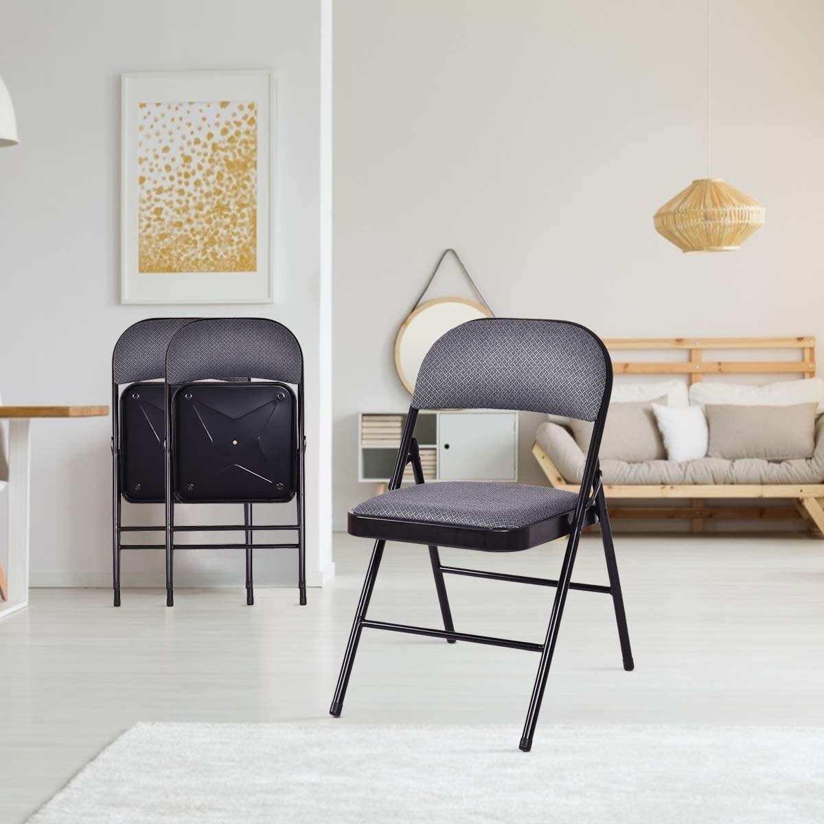 Giantex ReunionG 4 PCS Folding Chair, 4-Pack Portable Chairs with Upholstered Padded Seat and Back, Metal Frame Home Office Chairs (4 PCS)