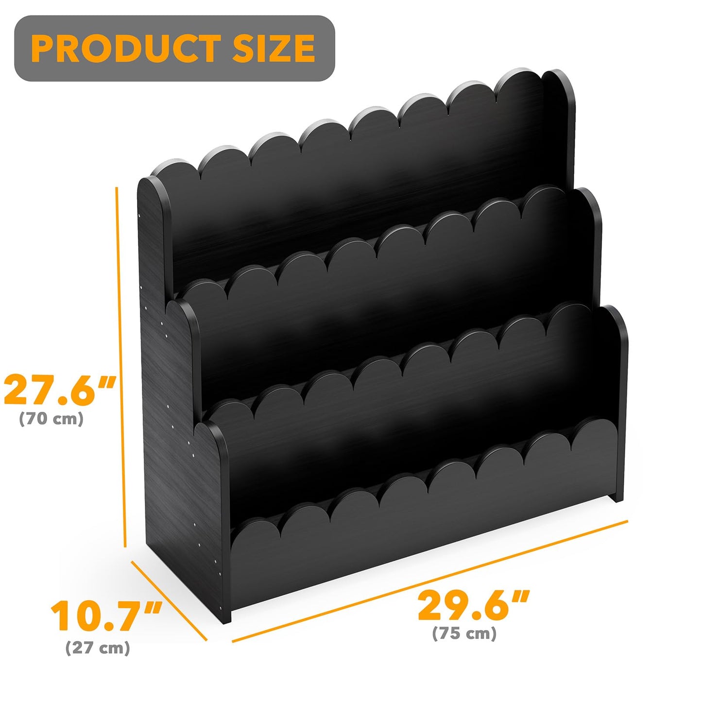 SpaceAid 3-Tier Scalloped Bookshelf, Montessori Bookcase for Toddlers, Wooden Book Shelf Organizer Display Furniture for Kids Rooms, Playroom, Nursery and Classroom, Black