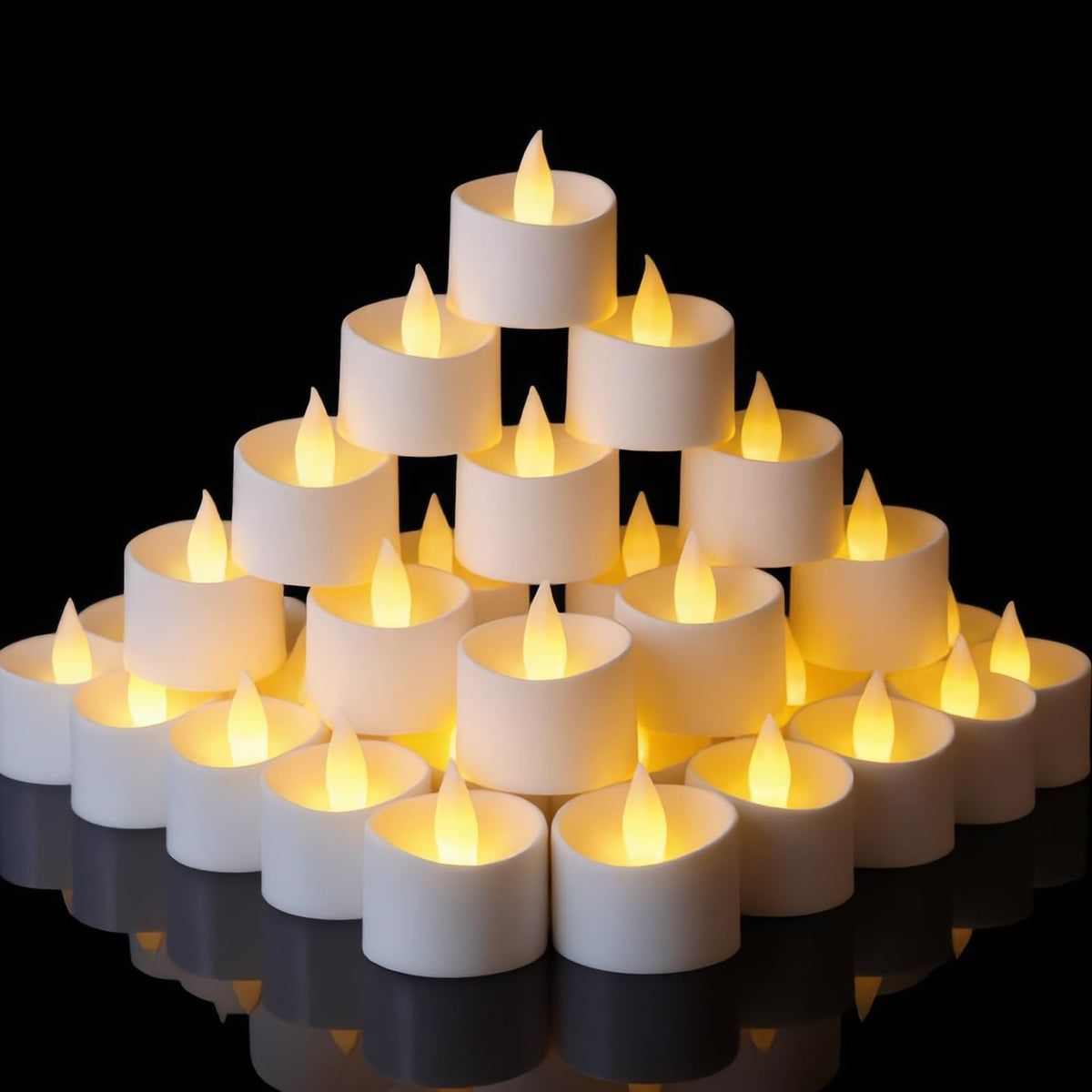 Eloer Dual-Flame Flickering Flameless LED Tealight Candles, 50 Pack Battery Operated Tea Lights with Realistic Warm Yellow Glow, 200+ Hour Long-Lasting Fake Candles for Home Wedding Votive Decor