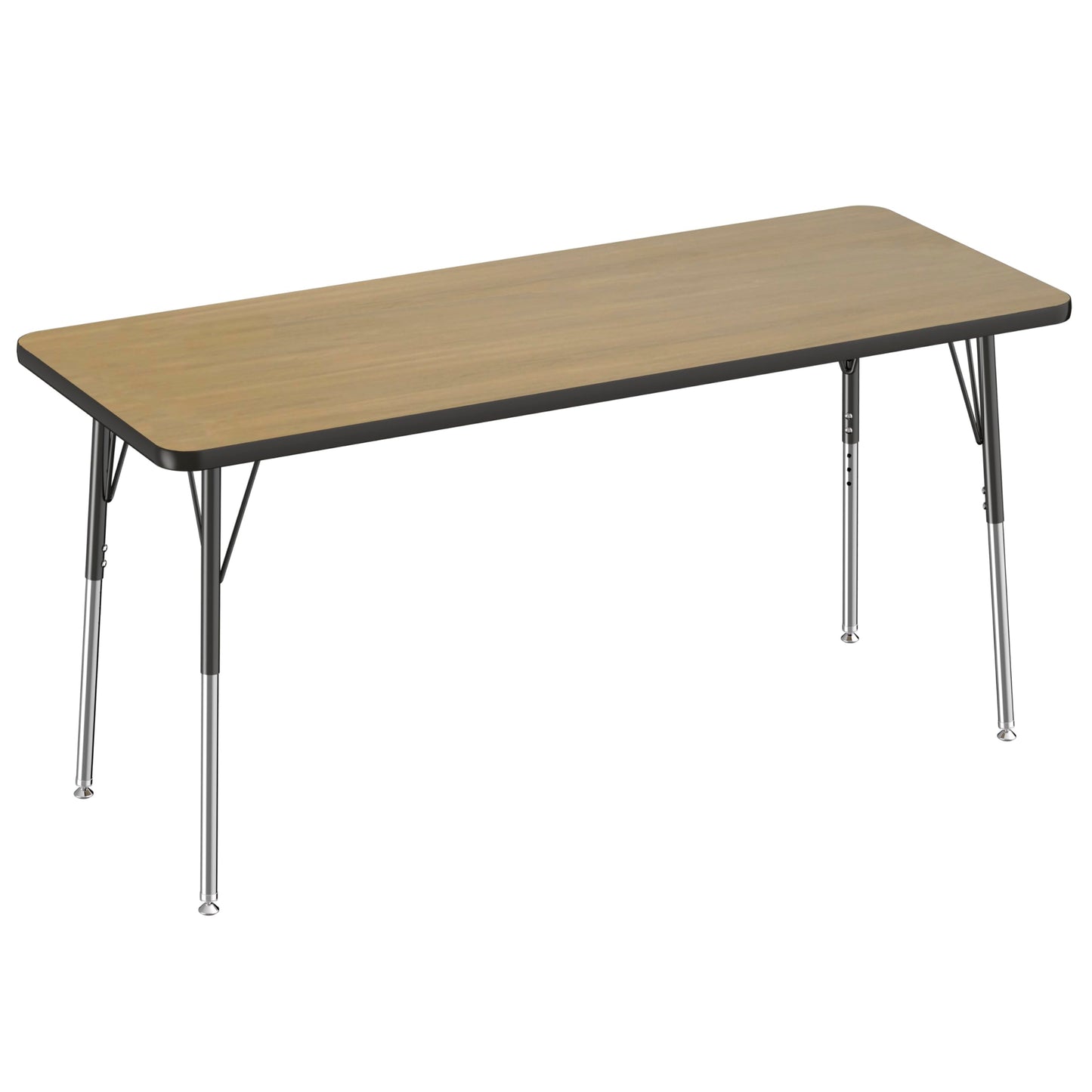 FDP Rectangle (24 x 60 inch) Classroom Table with Adjustable Standard Swivel Glide Legs (19-30 in) School and Office Furniture - Pasadena Oak Top/Black Edge and Legs