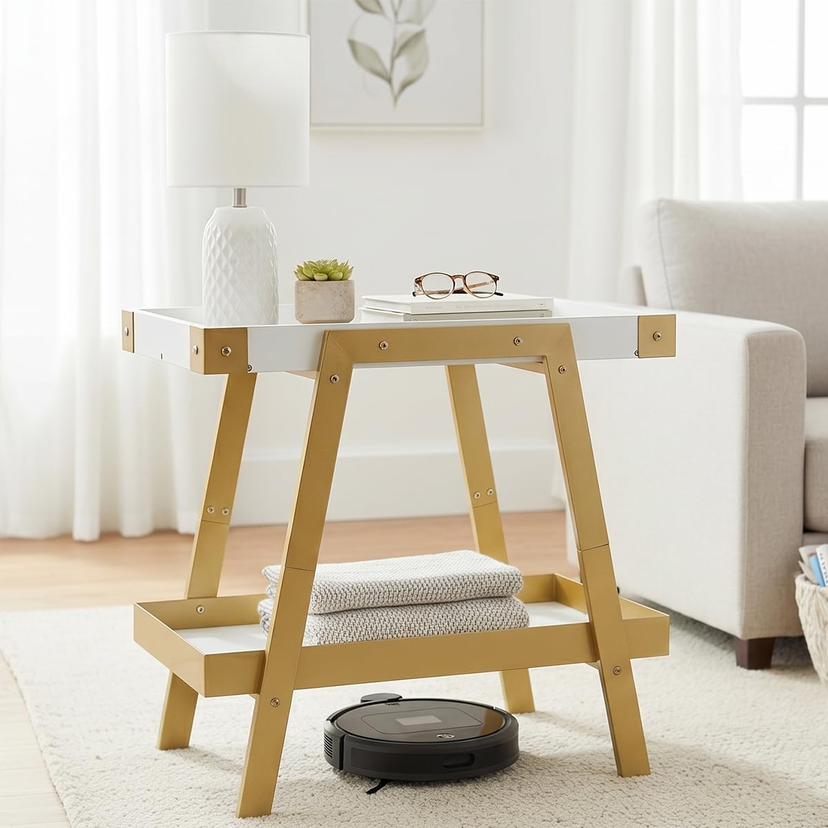 IPARTS EXPERT Farmhouse Side Table | 2-Tier Industrial A-Frame Bedroom Nightstand, Heavy Duty Load to 150 LBS Idea for Living Room, Bedroom, Entryways, Home Offices - Easy Assembly