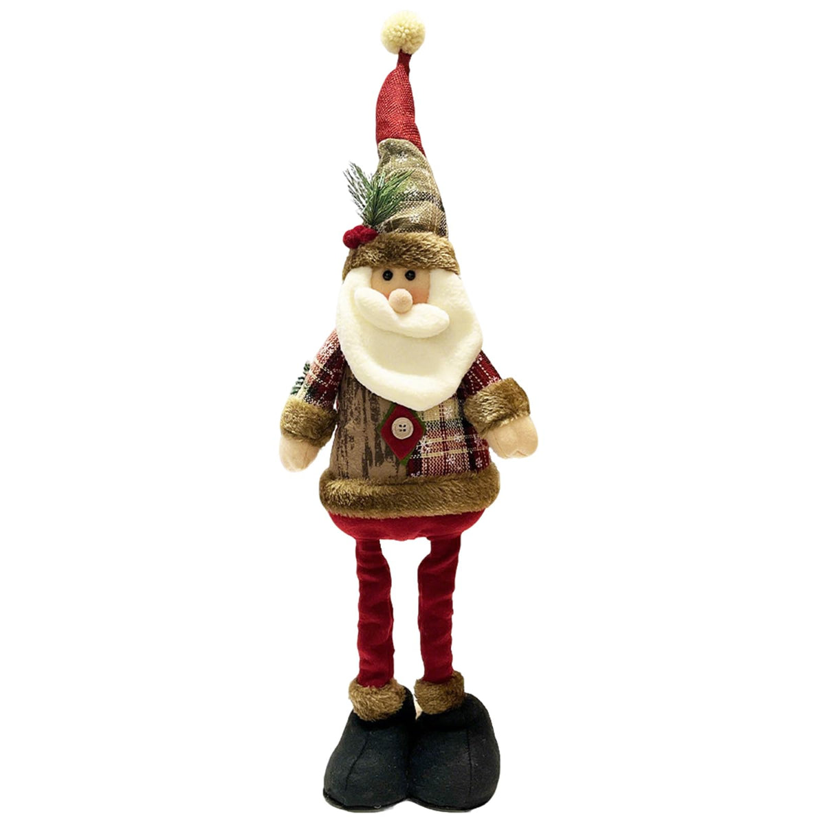 JoyParcel Christmas Standing Santa Figurine Plush Doll with Extendable Legs, Large Xmas Tabletop Shelf Mantel Home Decor, Indoor Holiday Decoration Gift