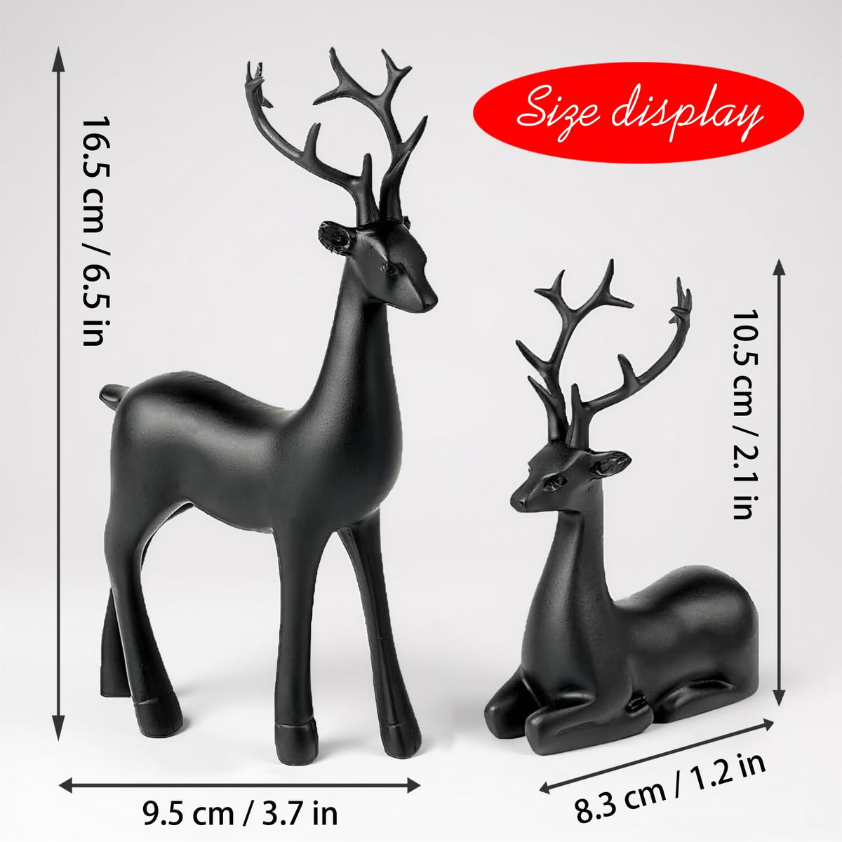 Black Small Reindeer Sculptures, 2 Pcs Matte Black Deer Christmas Decor, Modern Holiday Deer Statues, Reindeer Sculpture for Living Room, Bedroom, Office Desktop, Mantel, Shelf & Tabletop Decor