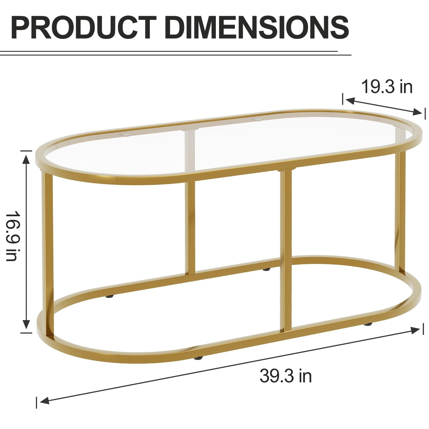 Coffee Table Gold Glass Coffee Tables for Living Room, Oval Table Center Table with Sturdy Metal Frame,Modern Tempered Glass Accent Tables for Bedroom Home Office