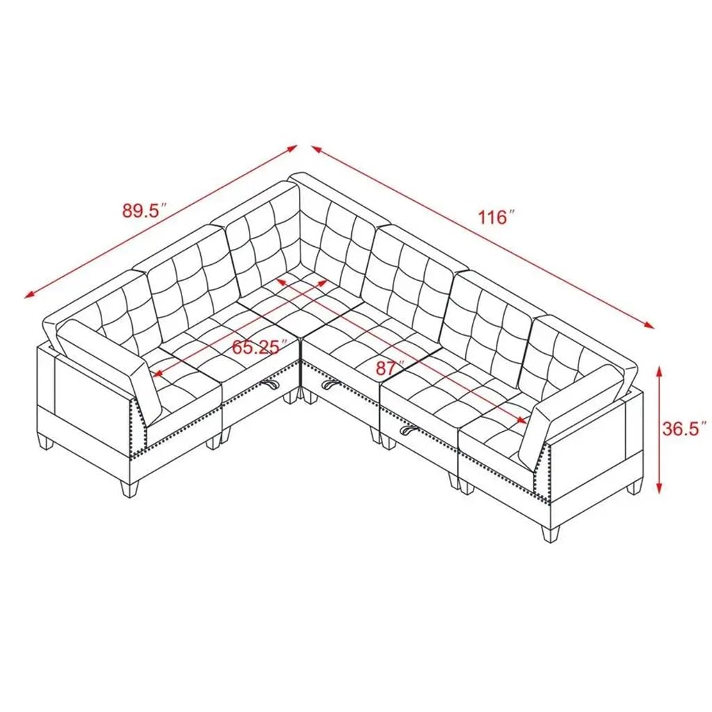 DUYHBAWRS L Shape Modular Sectional Sofa，Includes Three Single Chair and Corner ，Navy Chenille