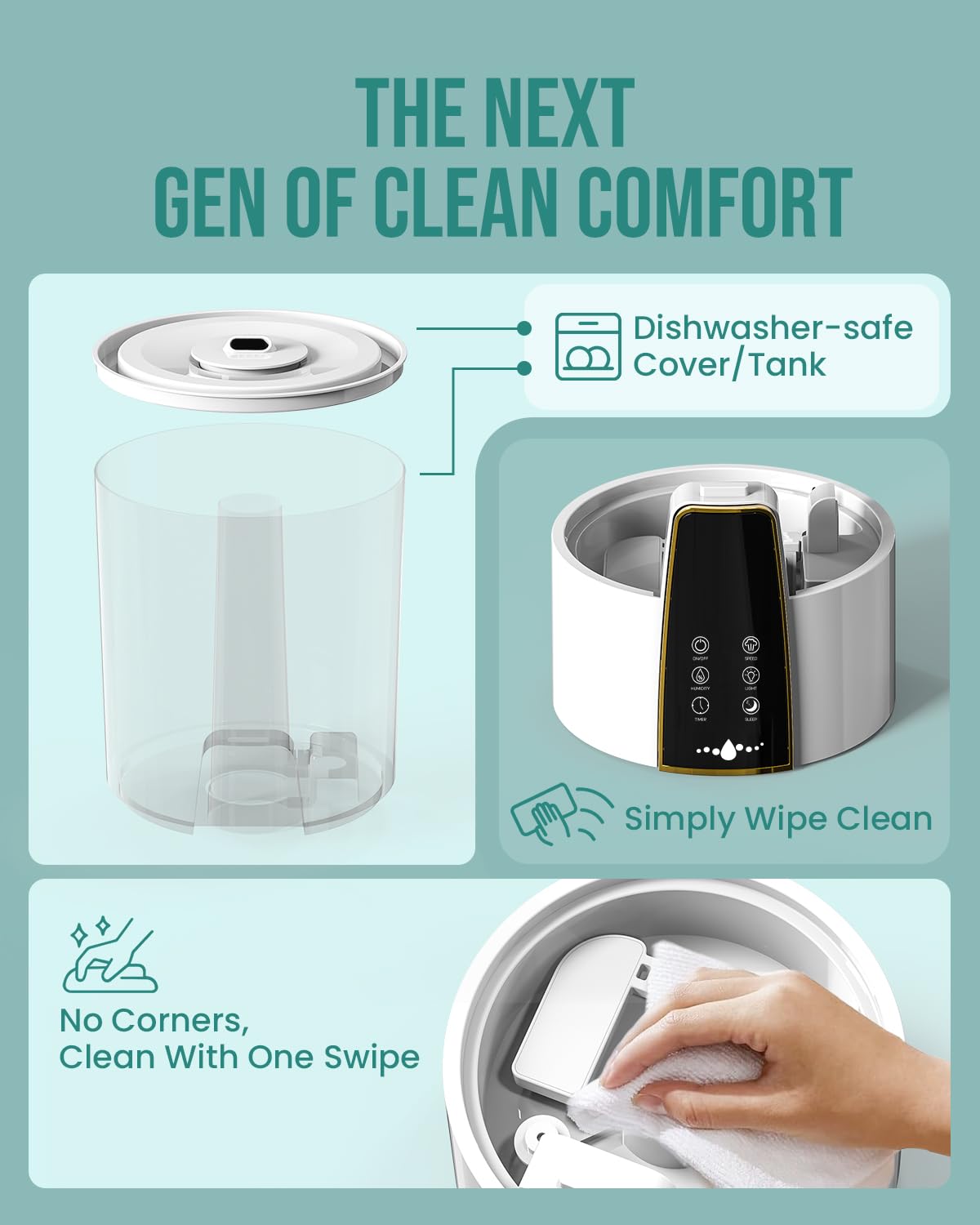 YOKEKON Humidifiers for Bedroom,1.06Gal(4L) Dishwasher Safe Design Easy to Clean,Top Fill,Night Light,Aroma Diffuser,Humidity Control,12H Timer,Sleep Mode,3 Level Mist,360° Nozzle,Home,Nursery,Black