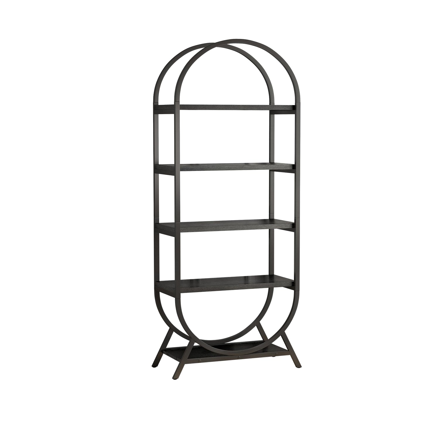 BIASUNS Arched Bookshelf,5-Tier Tall Wide Open Bookshelf,Modern Brown Storage Bookshelves, Freestanding Display Rack Shelving Unit for Office, Bedroom, Living Room, Easy Assembly, Black