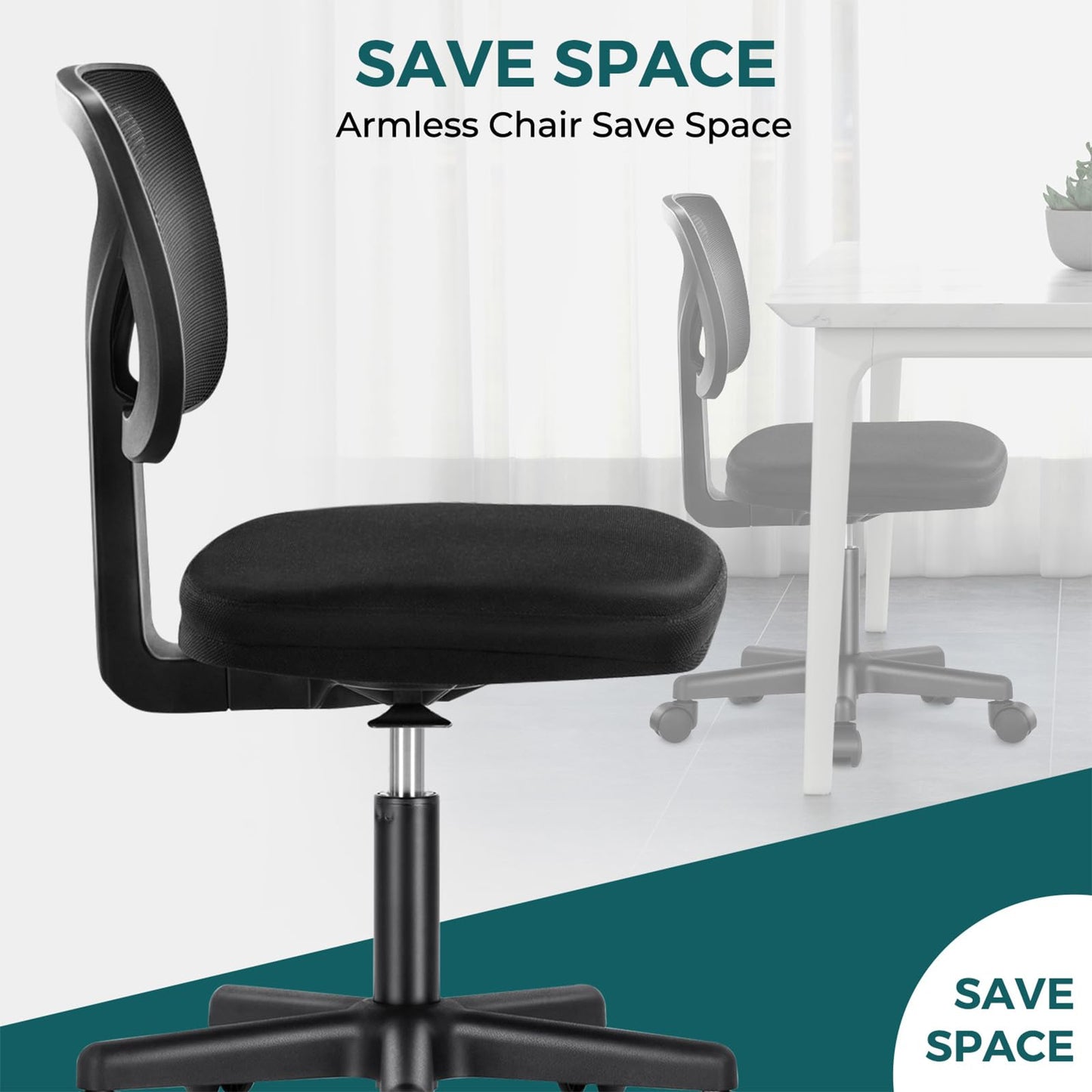 DUMOS Armless Desk Chairs Set of 2, Ergonomic Adjustable Home Office Swivel Rolling Task Chair No Arms, Comfy Mesh Mid Back Computer Work Vanity Desk Chiars with Wheels for Small Spaces, Black