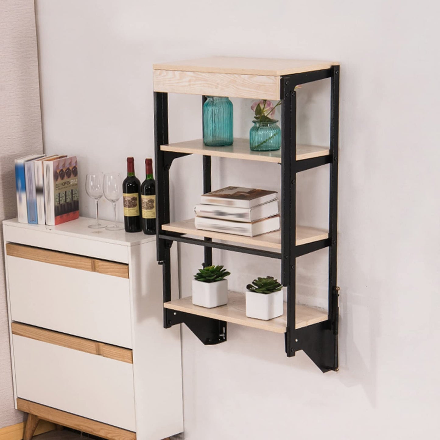 Space Saving Wall Mounted Desk, Folding Murphy Table, Multi-Functional Floating Work Table, Convertible Dining Shelf, Wooden Laundry Folding Table (Color:)