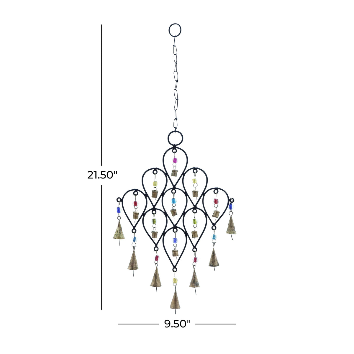 Deco 79 Metal Windchime with Bells, 10" x 1" x 24", Black