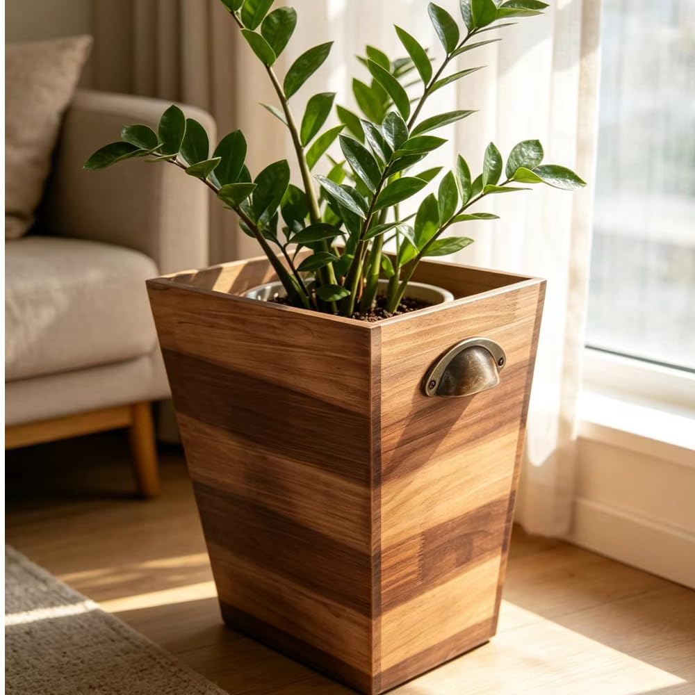 Ayxeute Solid Wood 2.5Gallon Trash Can, Thickened Sturdy Wooden Waste Basket with Metal Handle, Rustic Farmhouse Decorative Garbage Bin for Bathroom, Bedroom, Kitchen, Office, Living Room