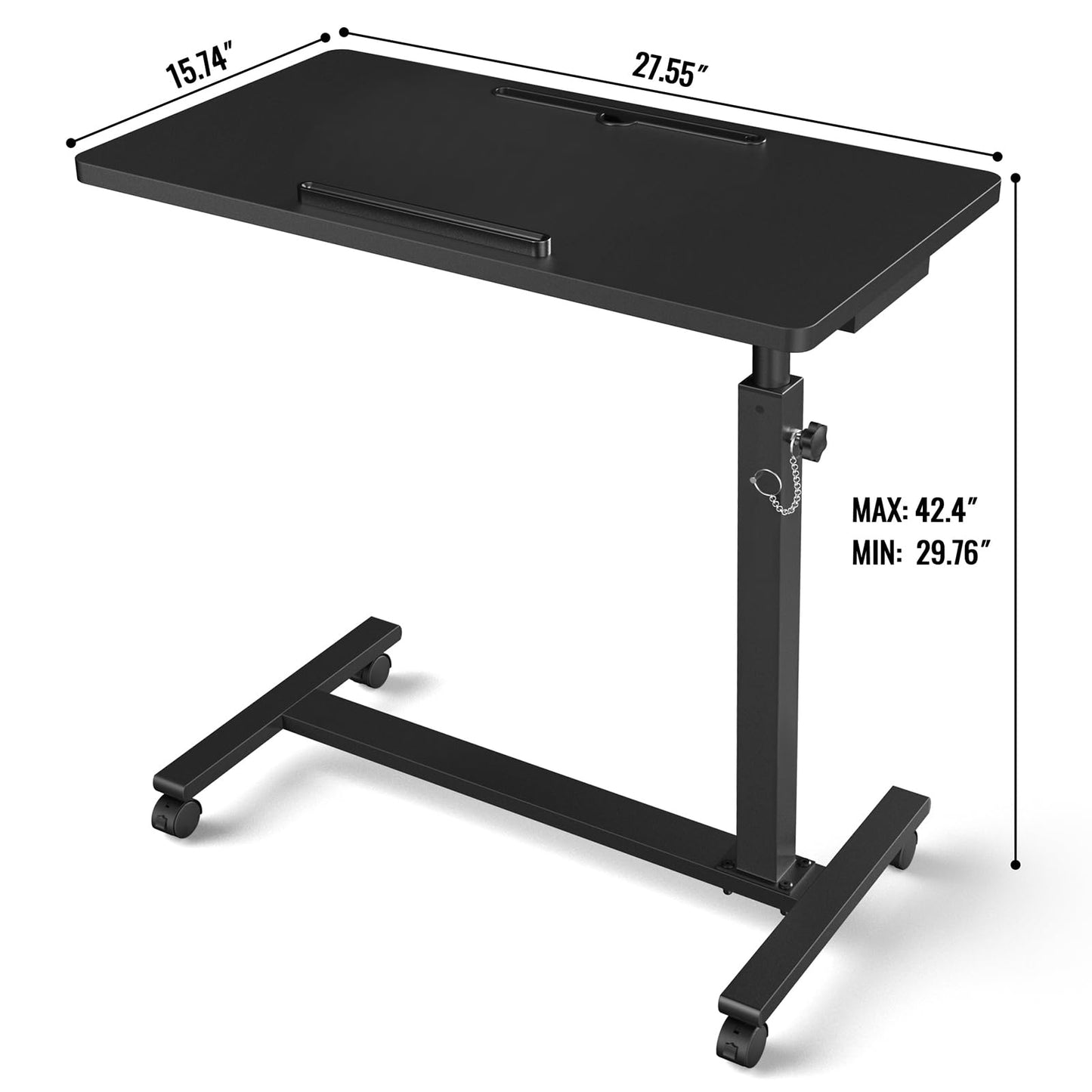 Eocnrhe Adjustable Overbed Bedside Table, Hospital Bed Table with Wheels, Portable Rolling Desk, Mobile Small Standing Desk, Rolling Laptop Stand, Computer Cart