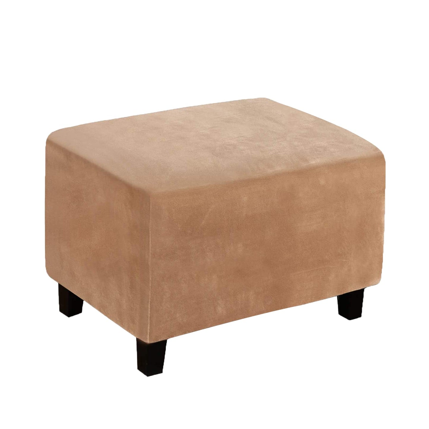 Velvet Ottoman Cover, Stretch Footstools Covers, Plush Foot Stool Slipcover, Removable Footrest Stool Sofa Slipcovers, Folding Storage Stool Furniture Protector(Leather Color,Rectangular Large)