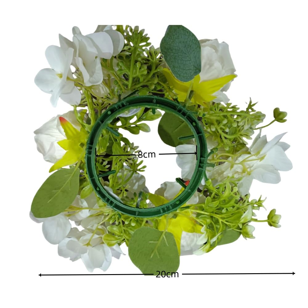 4 Pcs Candle Rings Wreaths,Artificial Hydrangea Wreath Candles Wreaths for Pillars Christmas Wedding Home Table Party Decoration (Green)