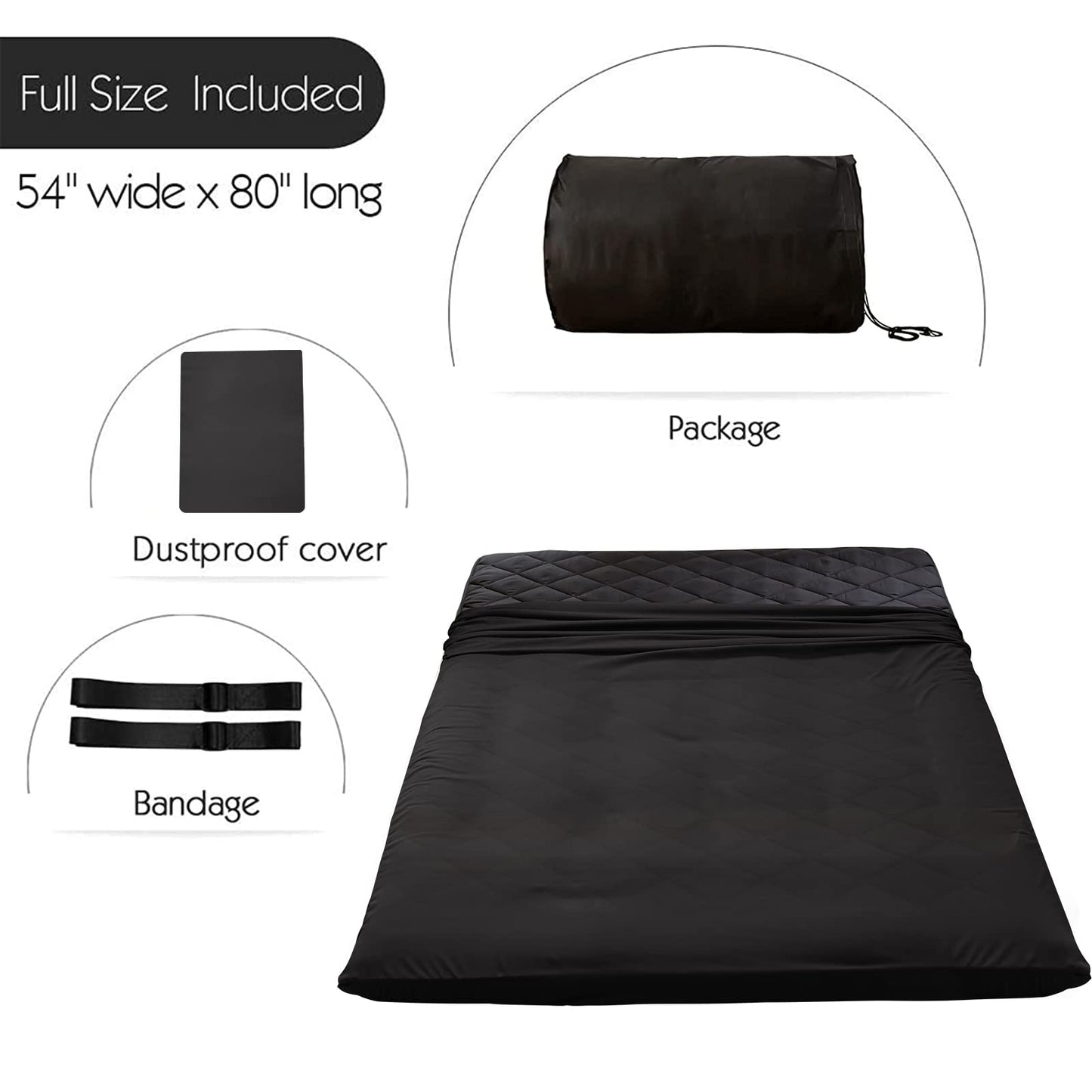 MAXYOYO Japanese Floor Futon Mattress Full Size, Floor Futon for Adults, Roll Up Folding Mattress, Diamond Patterned Japanese Futon Mat, Black