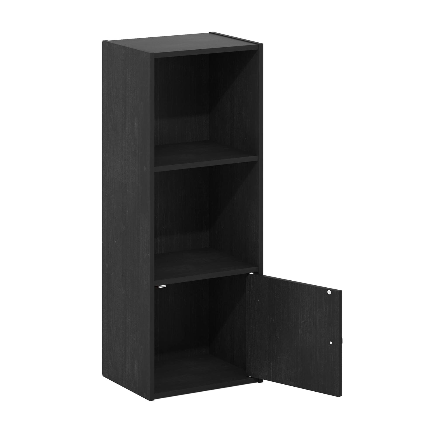 Furinno LUDER Book Shelf, 3-Tier Modern Bookshelf, Bookcase with 1 Door Storage Cabinet, 9.3 x 12 x 31.5, for Organization and Storage, for Living Room, Bedroom, Home Office, Blackwood