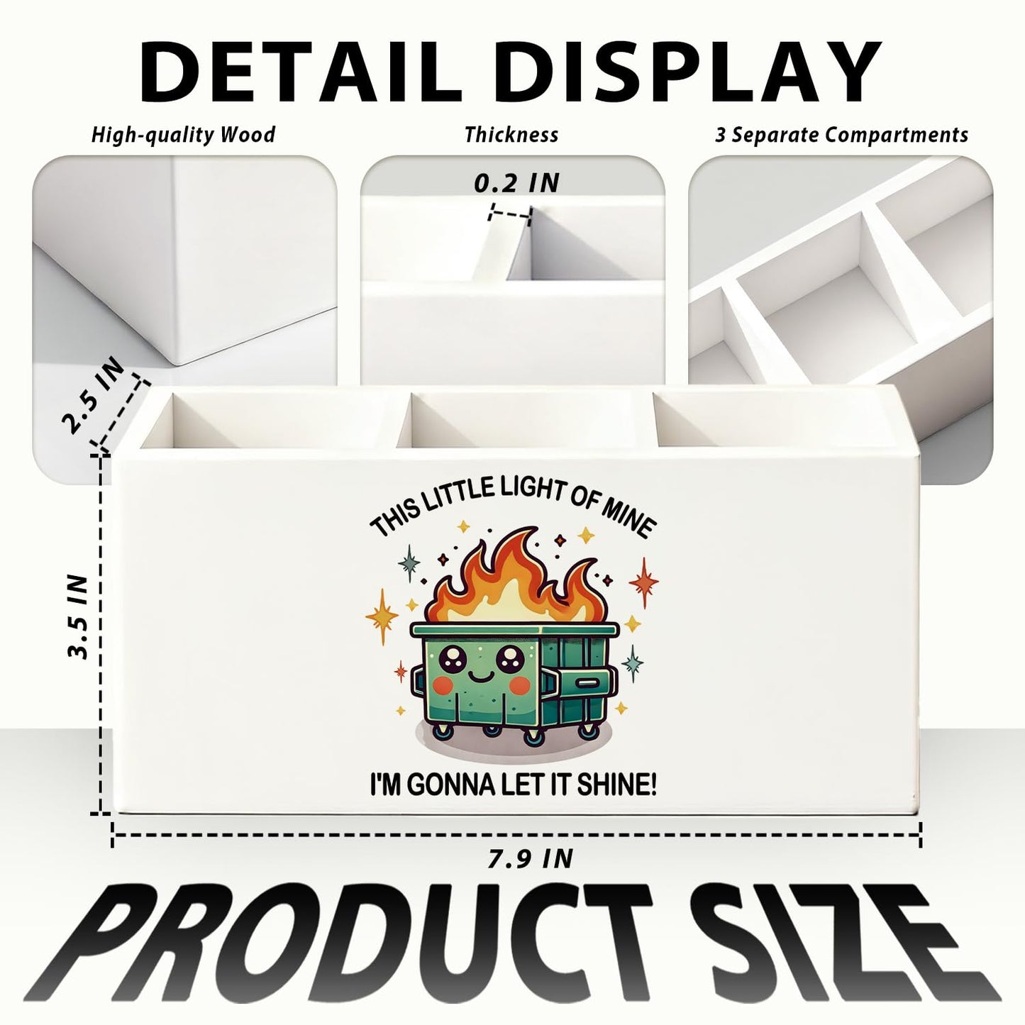 LIANGW Funny Dumpster Fire Pen Pencil Holder for Desk, Coworker Gifts for Women Men, Dumpster Fire Gifts, This Little Light of Mine Wooden Box Sign Decorations for Office Workplace Desk Tabletop