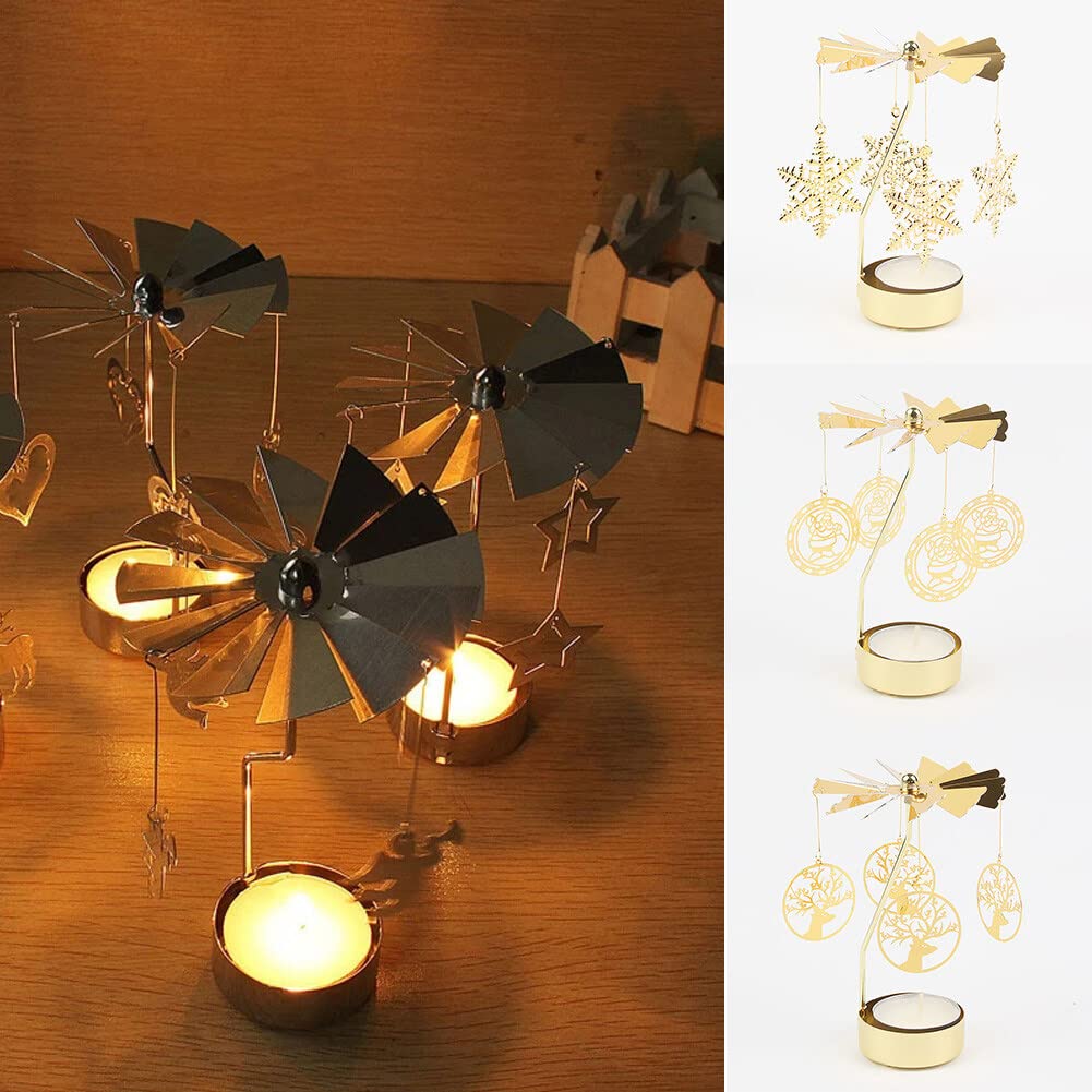 Eforcase Rotary Candle Holder, Gold Love Tea Lights Candle Holder, Spinning Candlestick Ornament for Wedding Party Christmas Home Decoration
