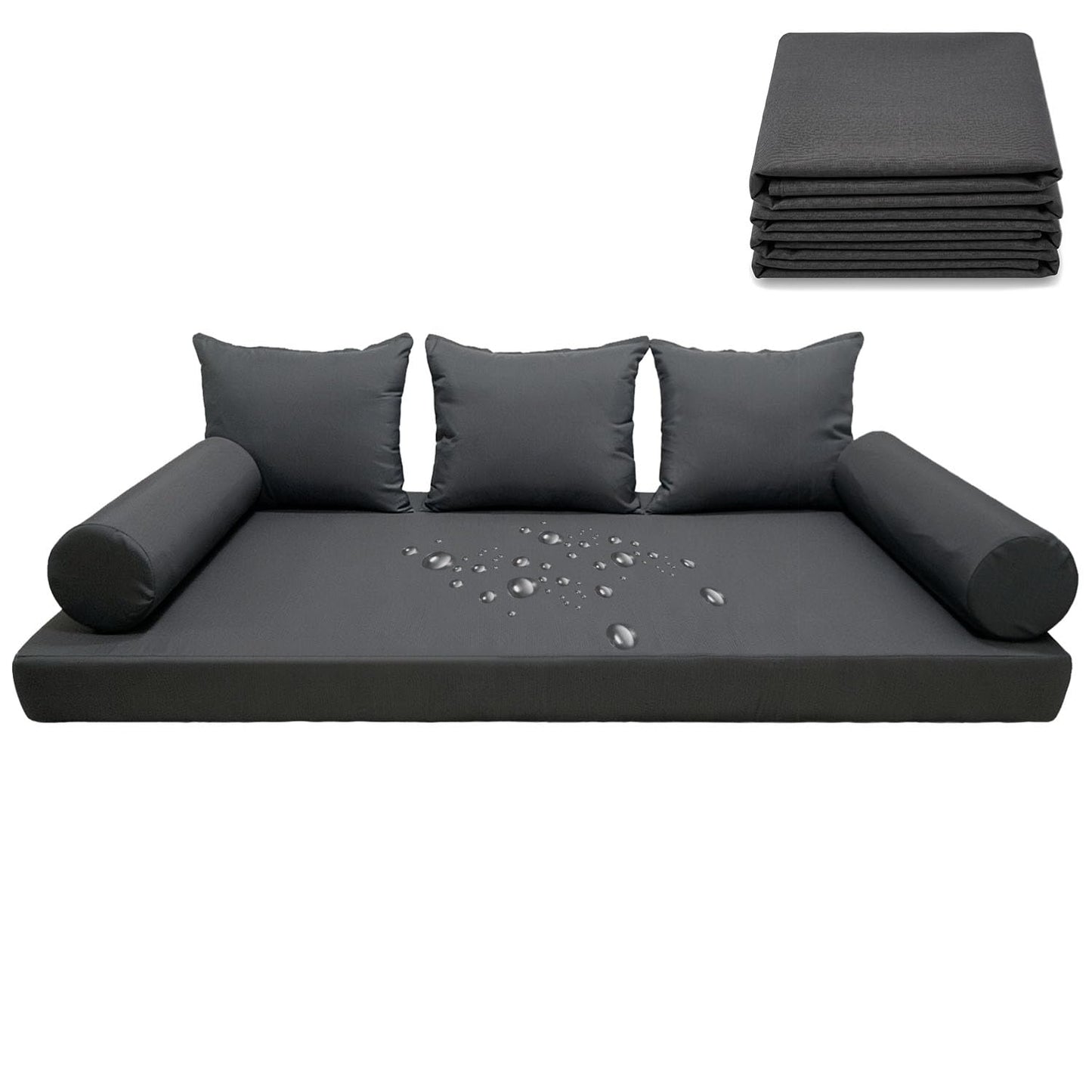 Twin Size Daybed Cushion Cover, Water-Repellent Porch Swing Mattress Slipcover (Fits 6" Depth), Heavy-Duty UV Resistant Patio Bed Protector with U-Shaped Zipper, Cover Only (Dark Gray, 75*39*6in)