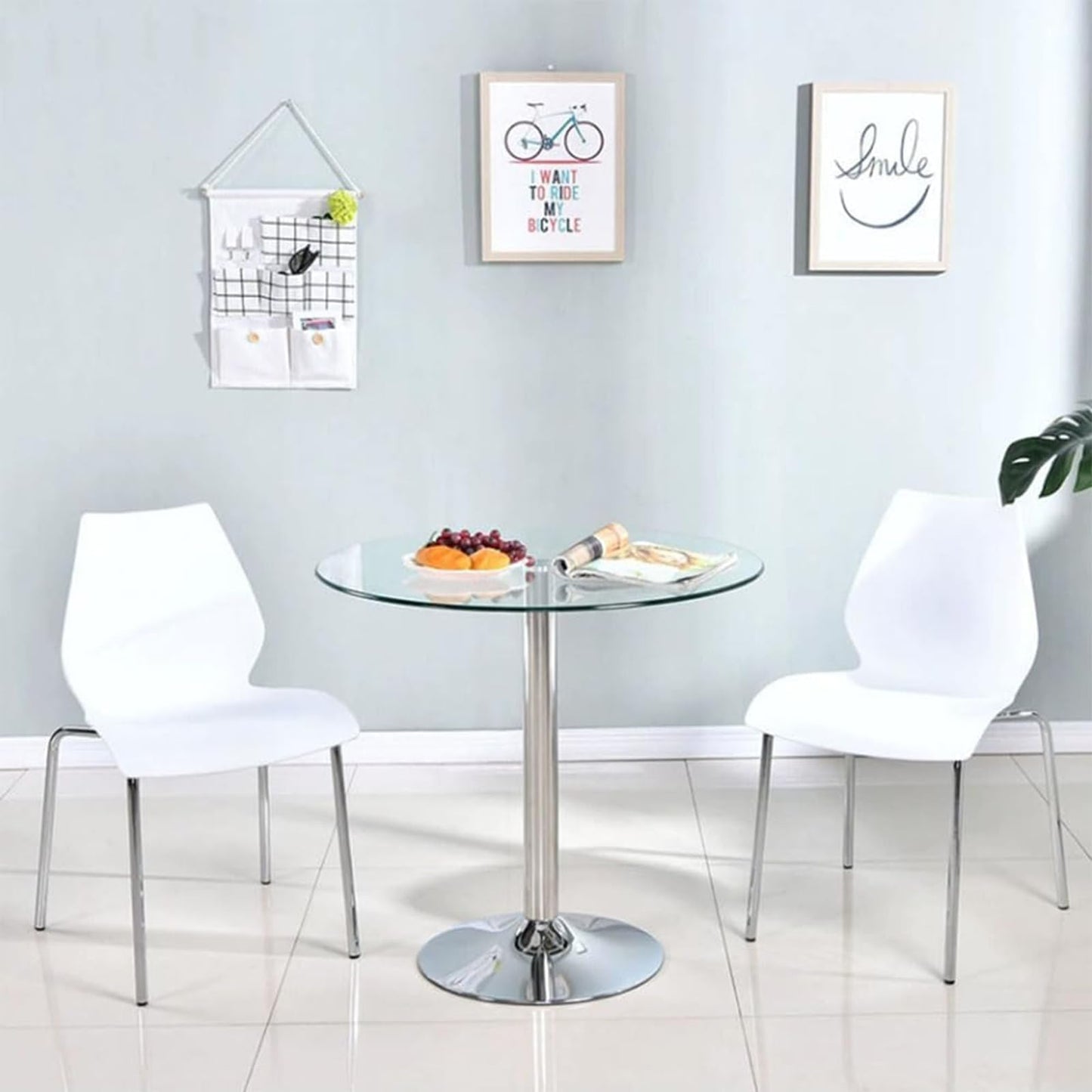 HYYTEIBL 23.4" Round Glass Dining Table, Modern Circular, Sturdy Base and Perfect for 2-4 Seat, Bistro Style for Dining Room, Living Room, Balcony, Cafe