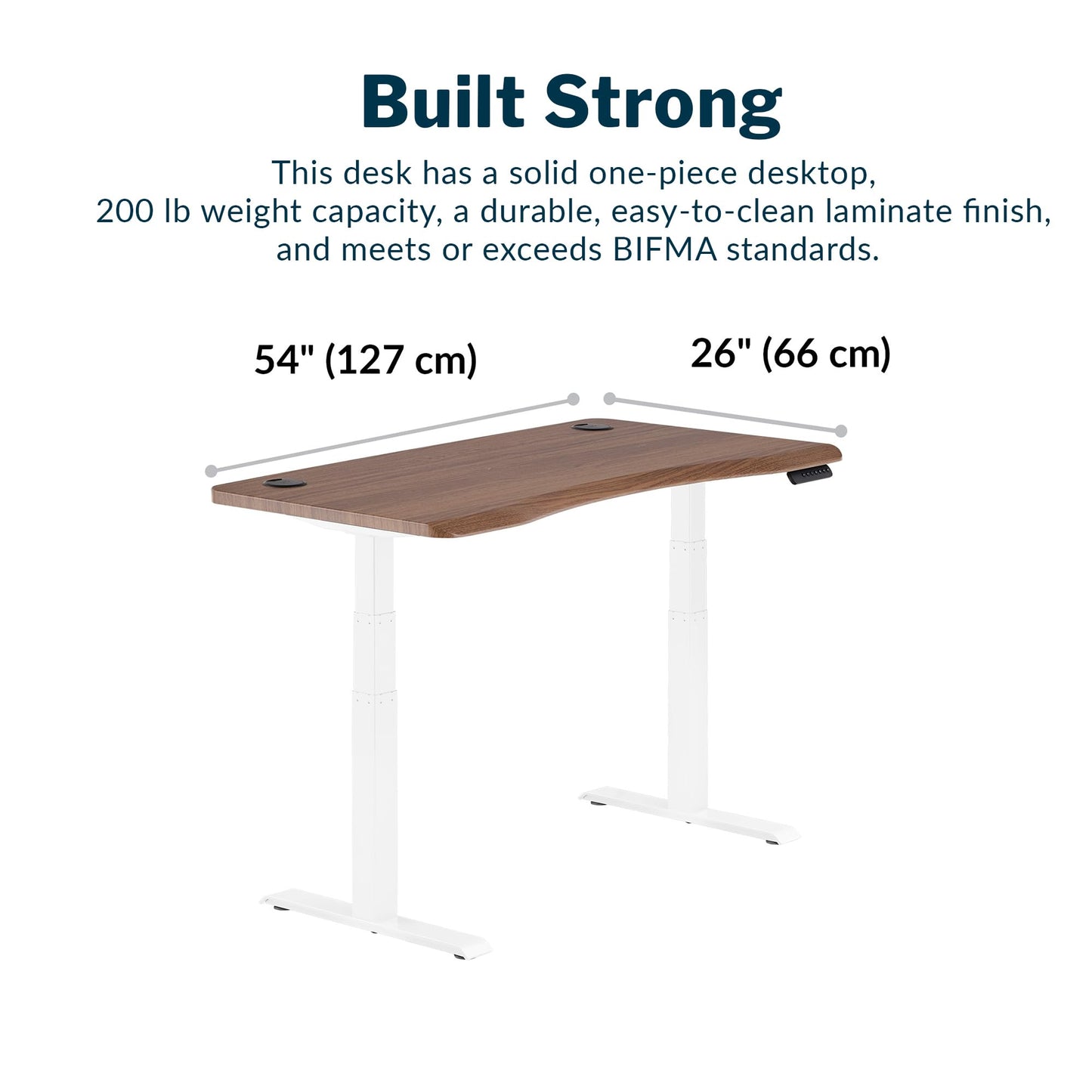 Vari Ergo 54x26 Electric Standing Desk – Height Adjustable Sit Stand VariDesk + Curved Waterfall Edge, 4 Memory Settings, Quick Assembly, Cable Management, 200 lb Capacity – Walnut (2 Boxes)