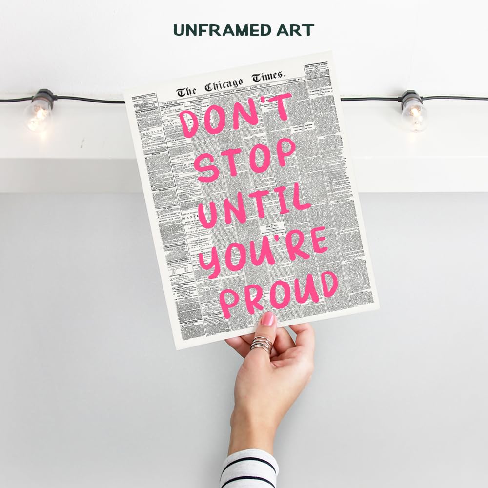 Cute Office Decor - Motivational Poster for Women 8x10 - Inspiring Quotes for Women - Positive Inspiration Wall Decor for Woman - Bedroom Decoration - Encouraging Gifts - Boss lady Newspaper Wall Art