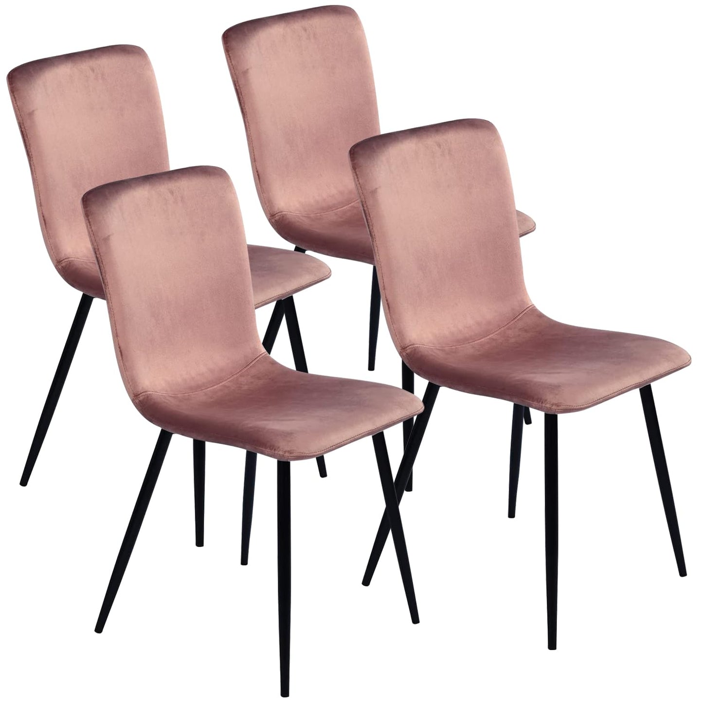 FurnitureR Scandinavian Dining Chairs Set of 4, Comfy Side Chair with Velvet Seat Sturdy Metal Legs for Kitchen Living Bed Room, Rose