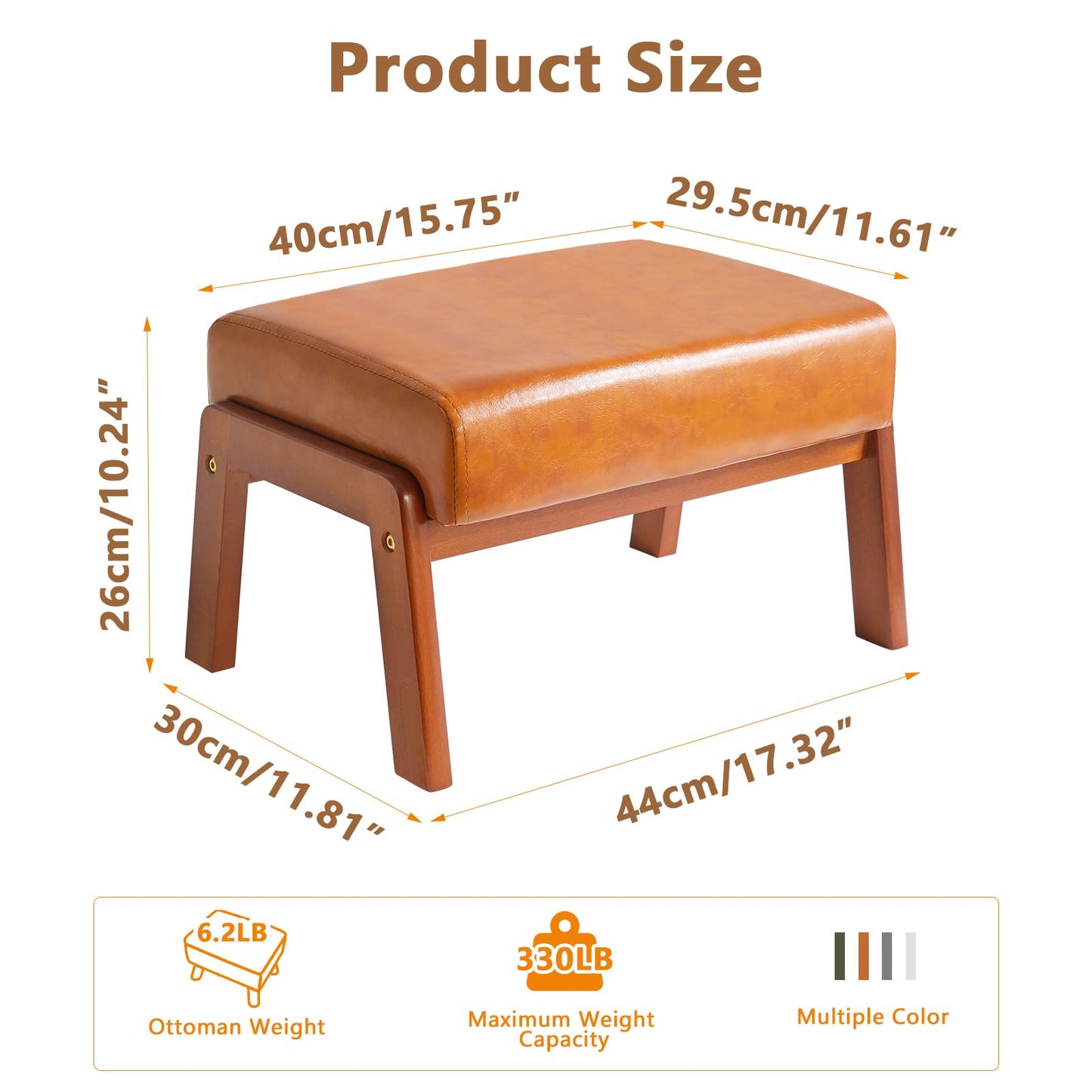 IBUYKE 10.2” H Small Foot Stool Ottoman, Rectangle PU Faux Leather Foot Rest with Padded Seat and Wood Legs, Modern Ottoman Foot Rest for Living Room Bedroom Couch Office, Yellowish-Brown WBD013J